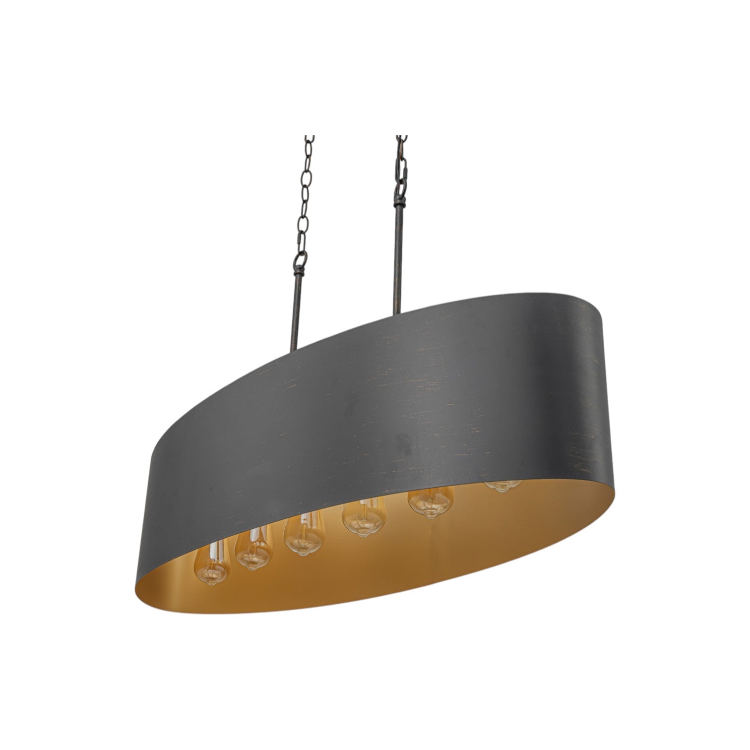 Glowlings 6-Light Industrial 39"Wide Kitchen Island Light Oval Adjustable Hanging Chandelier with Black Gold Finish & Gold Interior