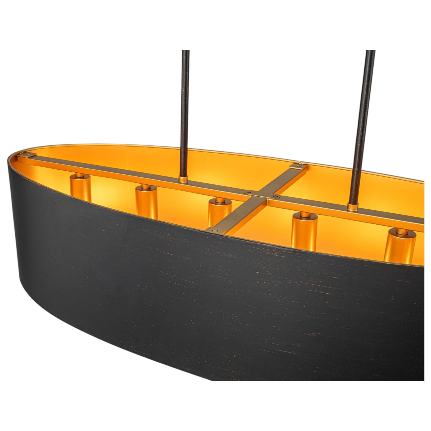 Glowlings 6-Light Industrial 39"Wide Kitchen Island Light Oval Adjustable Hanging Chandelier with Black Gold Finish & Gold Interior