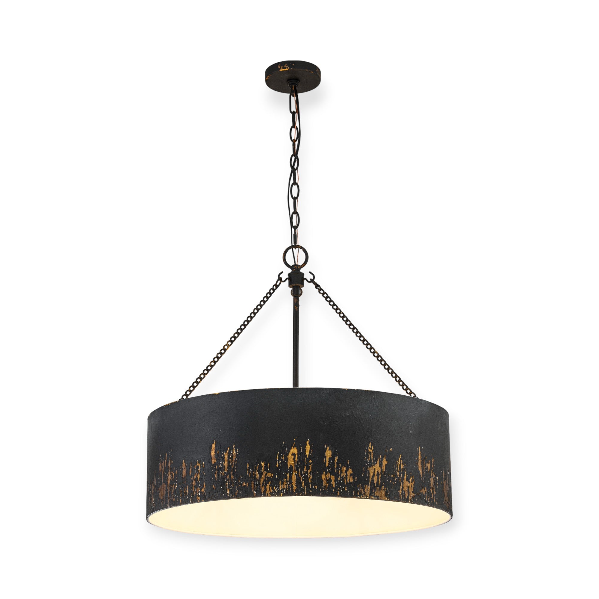 Glowlings 6-Light Industrial 24"Wide Matte Black/Blue Antique Gold Distressing Drum Pendant Light