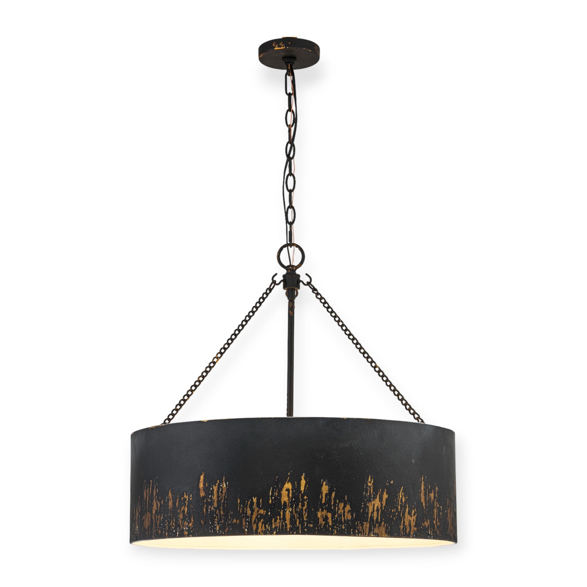 Glowlings 6-Light Industrial 24"Wide Matte Black/Blue Antique Gold Distressing Drum Pendant Light