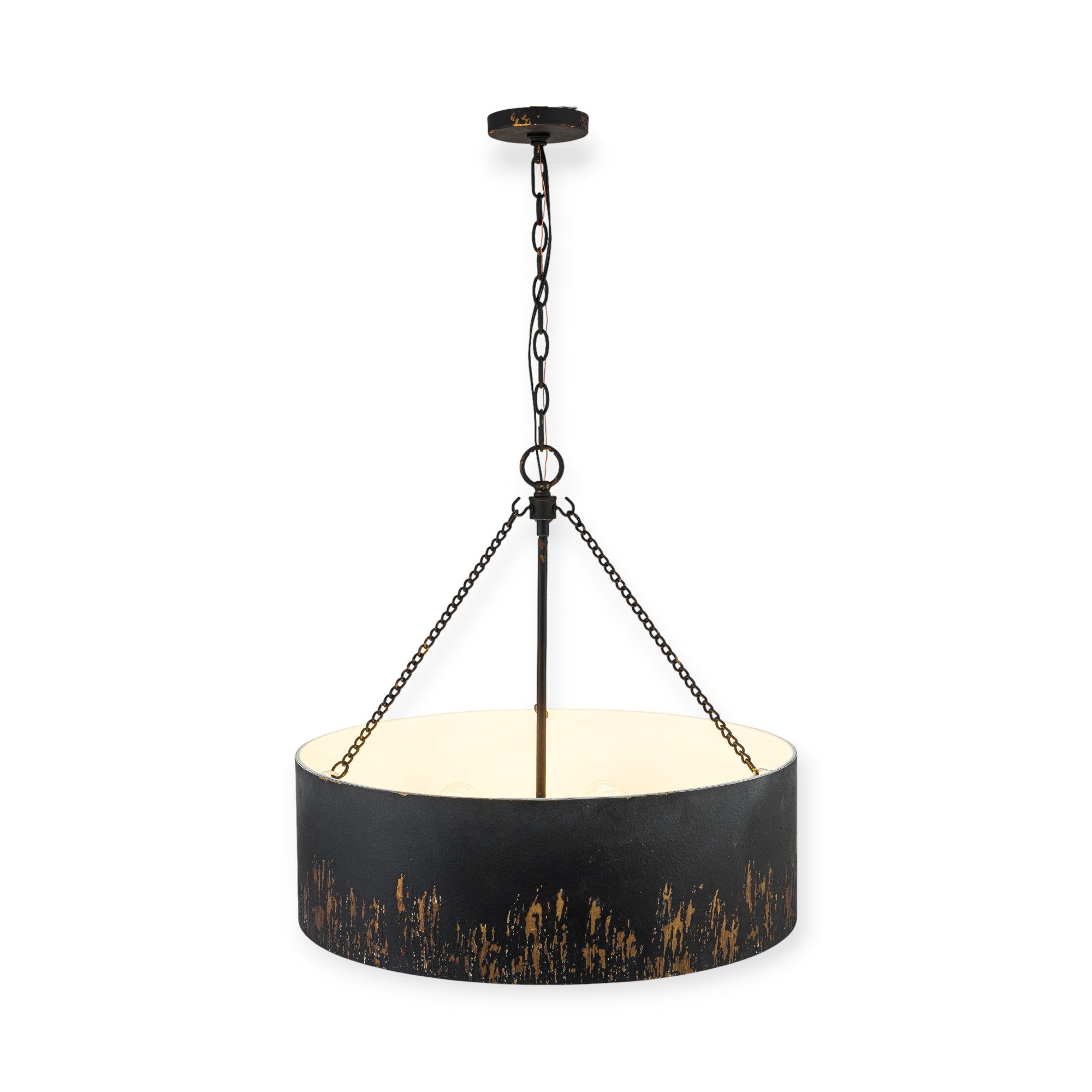 Glowlings 6-Light Industrial 24"Wide Matte Black/Blue Antique Gold Distressing Drum Pendant Light