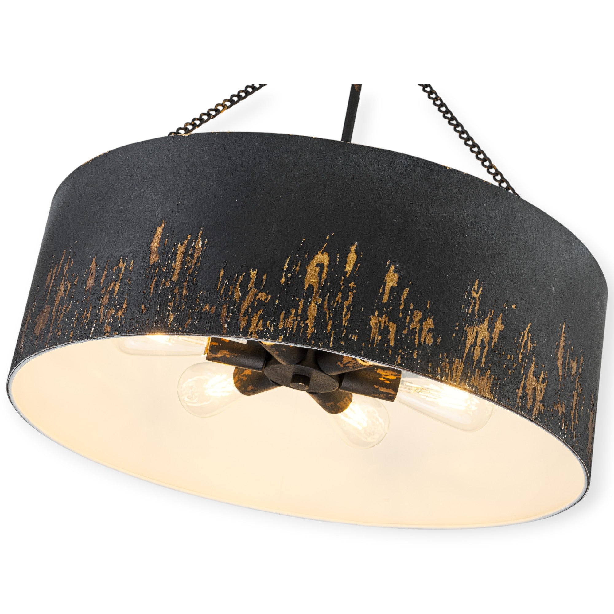 Glowlings 6-Light Industrial 24"Wide Matte Black/Blue Antique Gold Distressing Drum Pendant Light