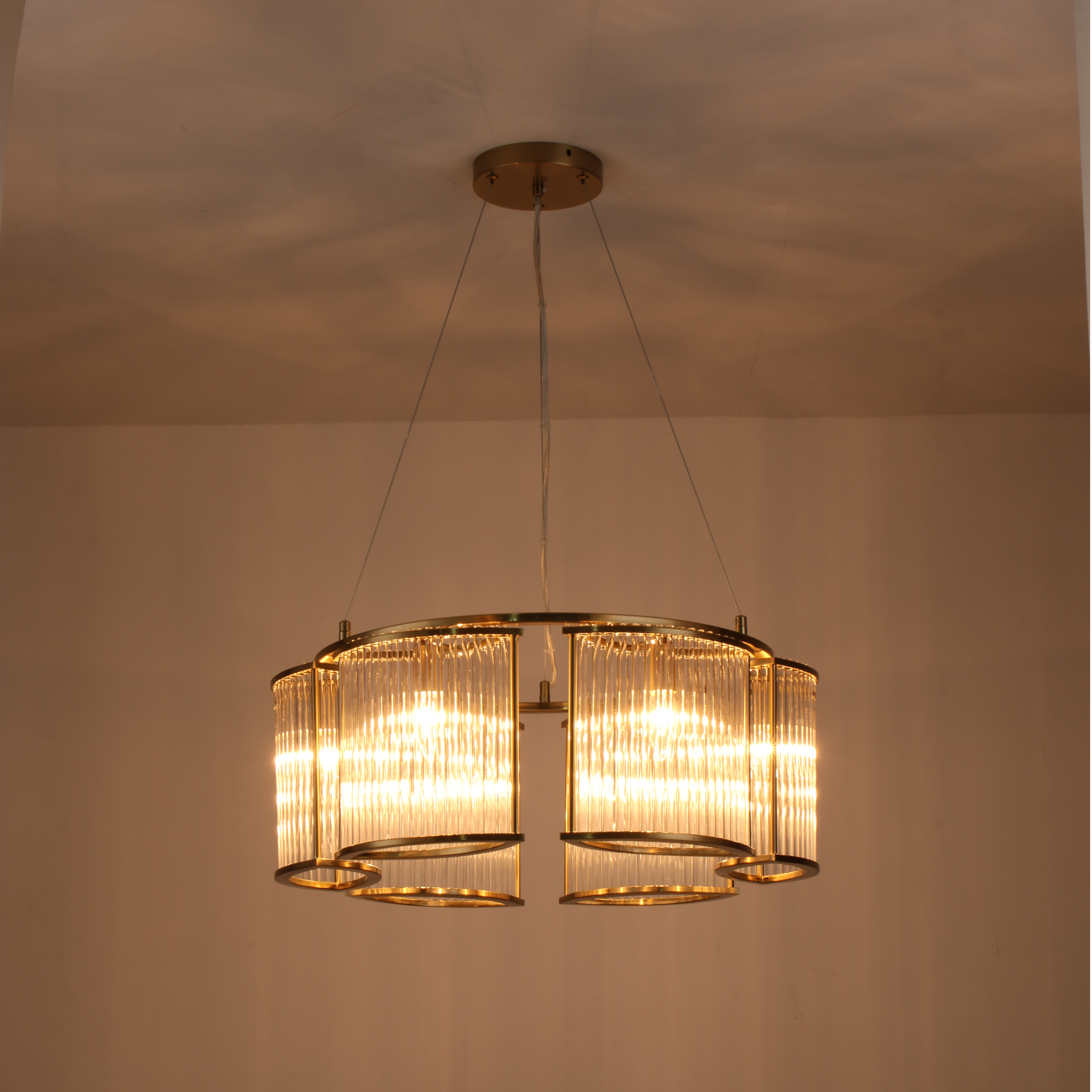 Glowlings 6-Light Modern 24"Wide Large Natural Brass Ring Glass Chandelier