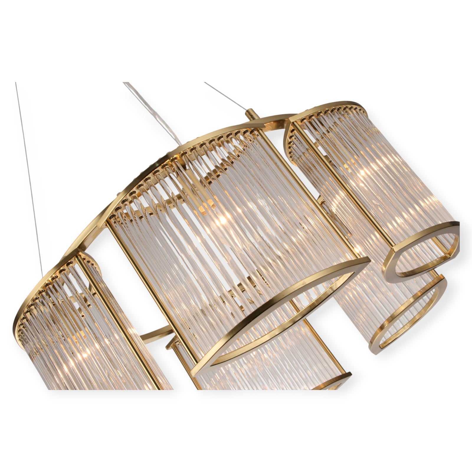 Glowlings 6-Light Modern 24"Wide Large Natural Brass Ring Glass Chandelier