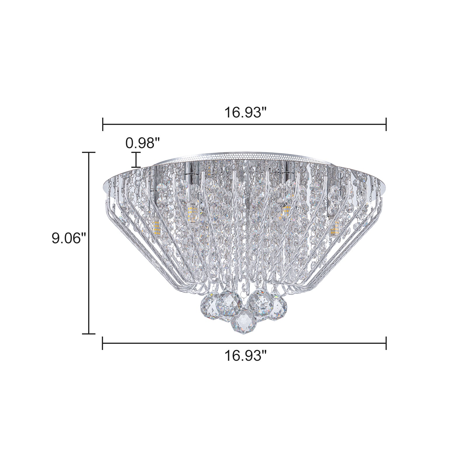 Glowlings 6-Light Luxury 17"Wide Diamond Shape Chrome Crystal Flush Mount Ceiling Light