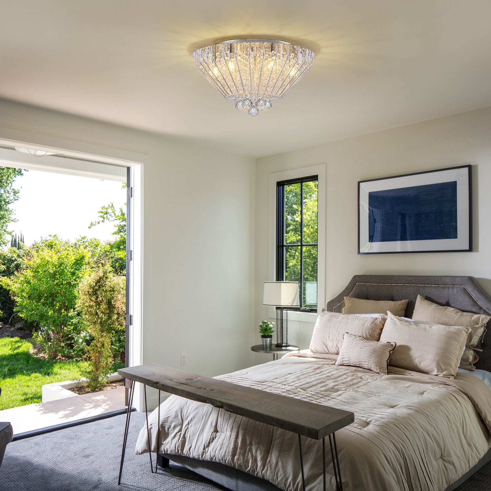Glowlings 6-Light Luxury 17"Wide Diamond Shape Chrome Crystal Flush Mount Ceiling Light