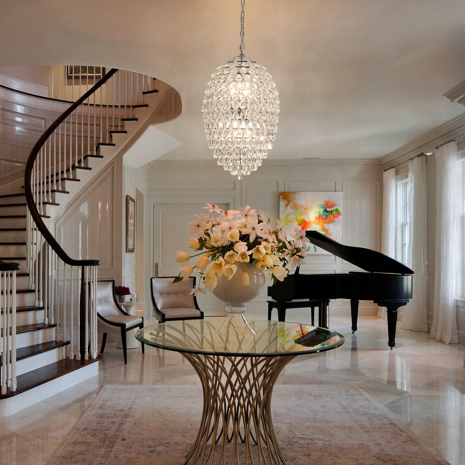 Glowlings 6-Light Luxury 14"Wide Oval Chrome Crystal Chandelier