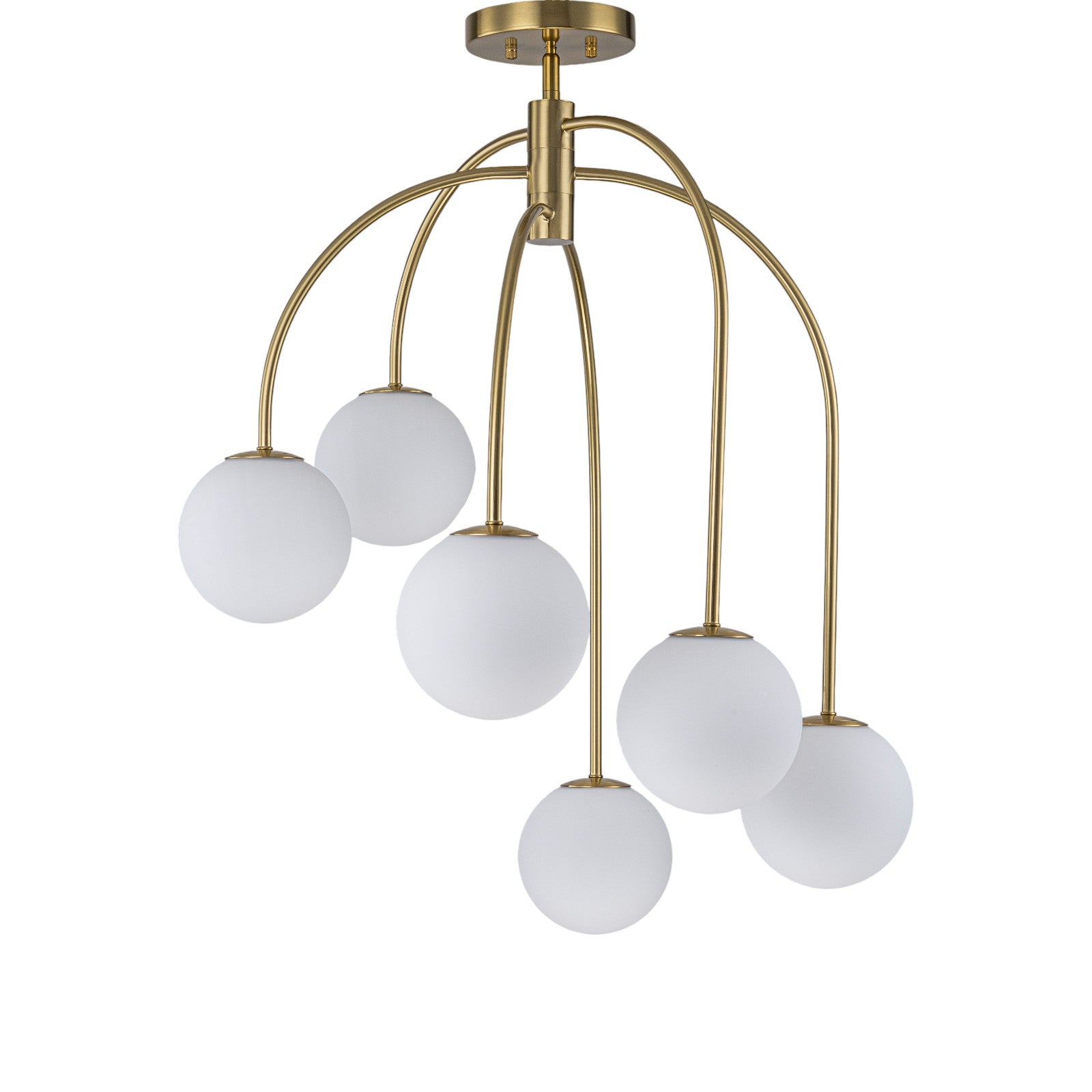 Glowlings 6-Light Mid-Century Modern 27"Wide Brass Globe Opal Glass Semi-Flush Mount