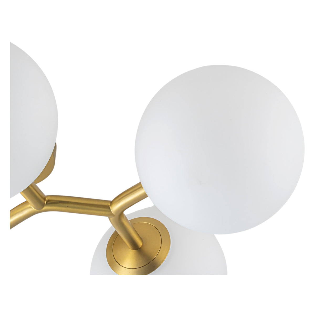 Glowlings Mid-Century Modern 6-Light Brass Globe Vanity Light, Brushed Gold Semi-Flush Mount with Opal Glass Shade