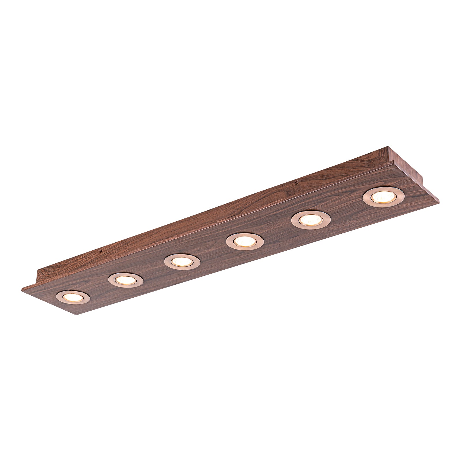 Glowlings 6-Light Modern 44"Wide Large Walnut Solid Wood Linear 5-CCT Switchable LED Flush Mount Track Directional Spotlight