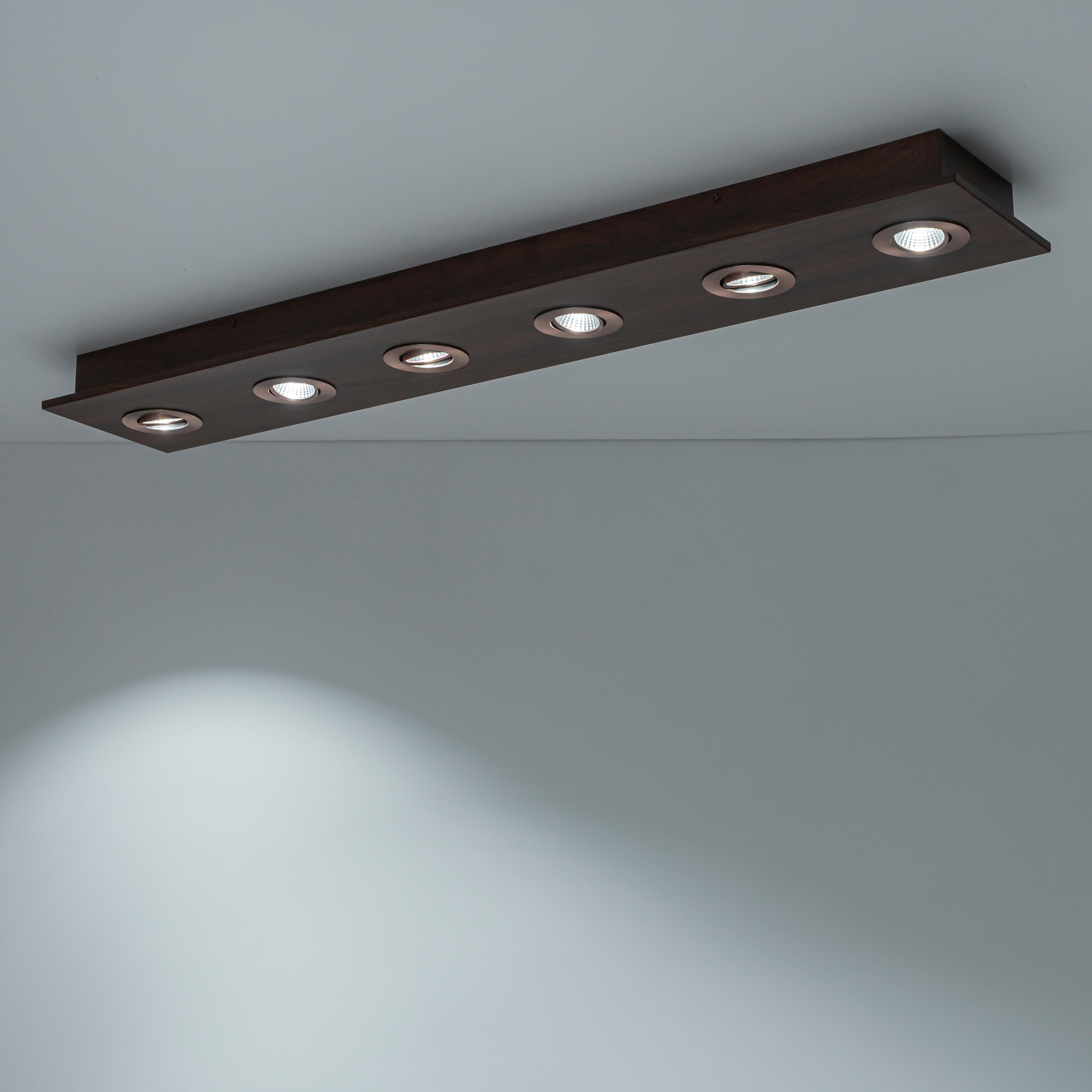 Glowlings 6-Light Modern 44"Wide Walnut Solid Wood Linear 5-CCT Switchable LED Flush Mount Track Directional Spotlight