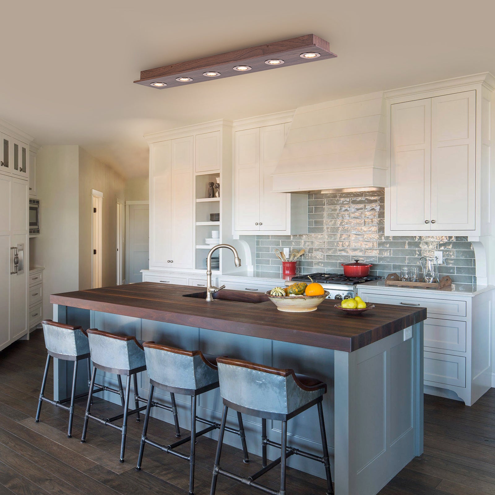 Glowlings 6-Light Modern 44"Wide Large Walnut Solid Wood Linear 5-CCT Switchable LED Flush Mount Track Directional Spotlight