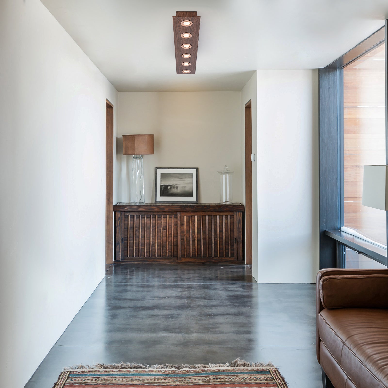 Glowlings 6-Light Modern 44"Wide Large Walnut Solid Wood Linear 5-CCT Switchable LED Flush Mount Track Directional Spotlight
