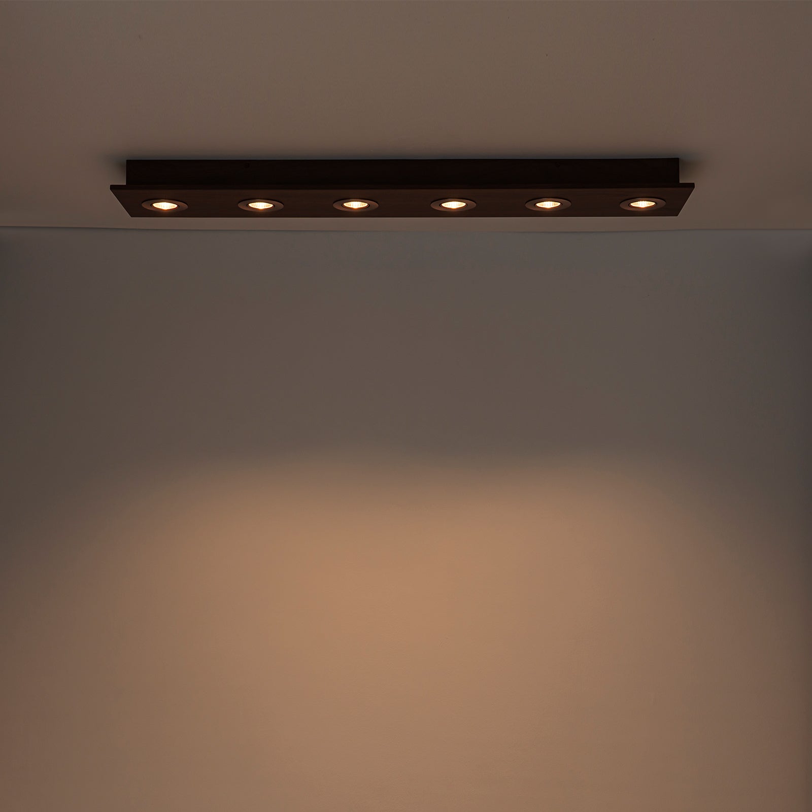 Glowlings 6-Light Modern 44"Wide Large Walnut Solid Wood Linear 5-CCT Switchable LED Flush Mount Track Directional Spotlight