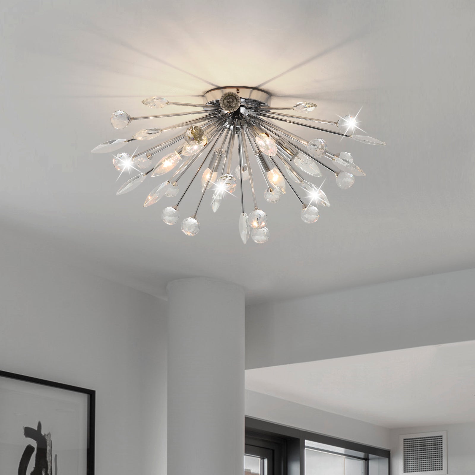 Glowlings 6-Light Mid-century Sputnik Crystal Flush Mount