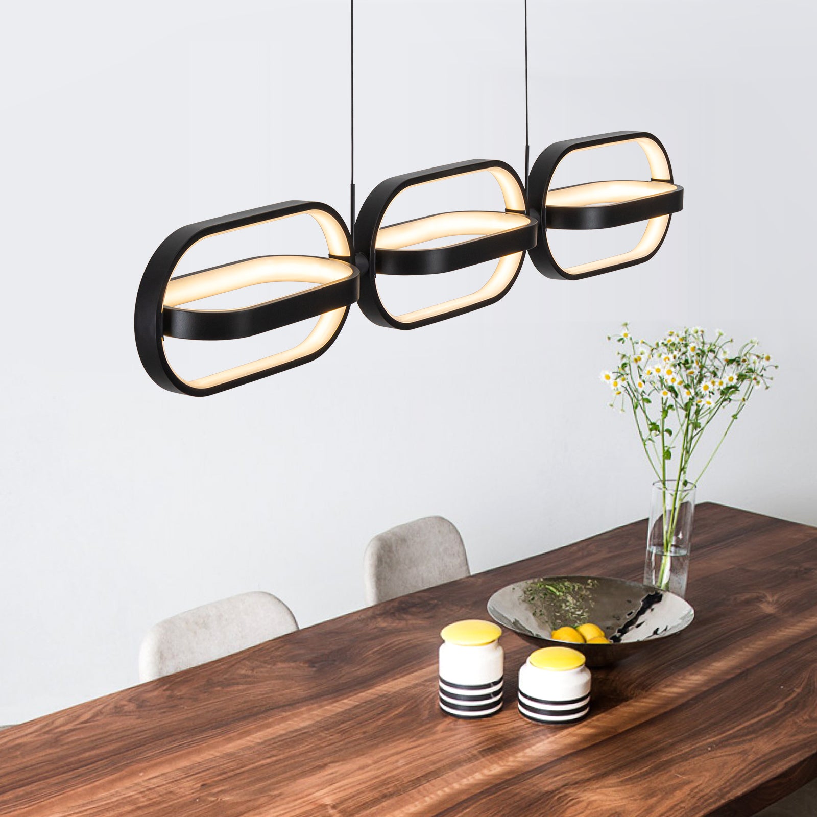 Glowlings 6-Light Modern 360°Rotate Mini Oval Linear LED Black Pendant Light for Kitchen Island