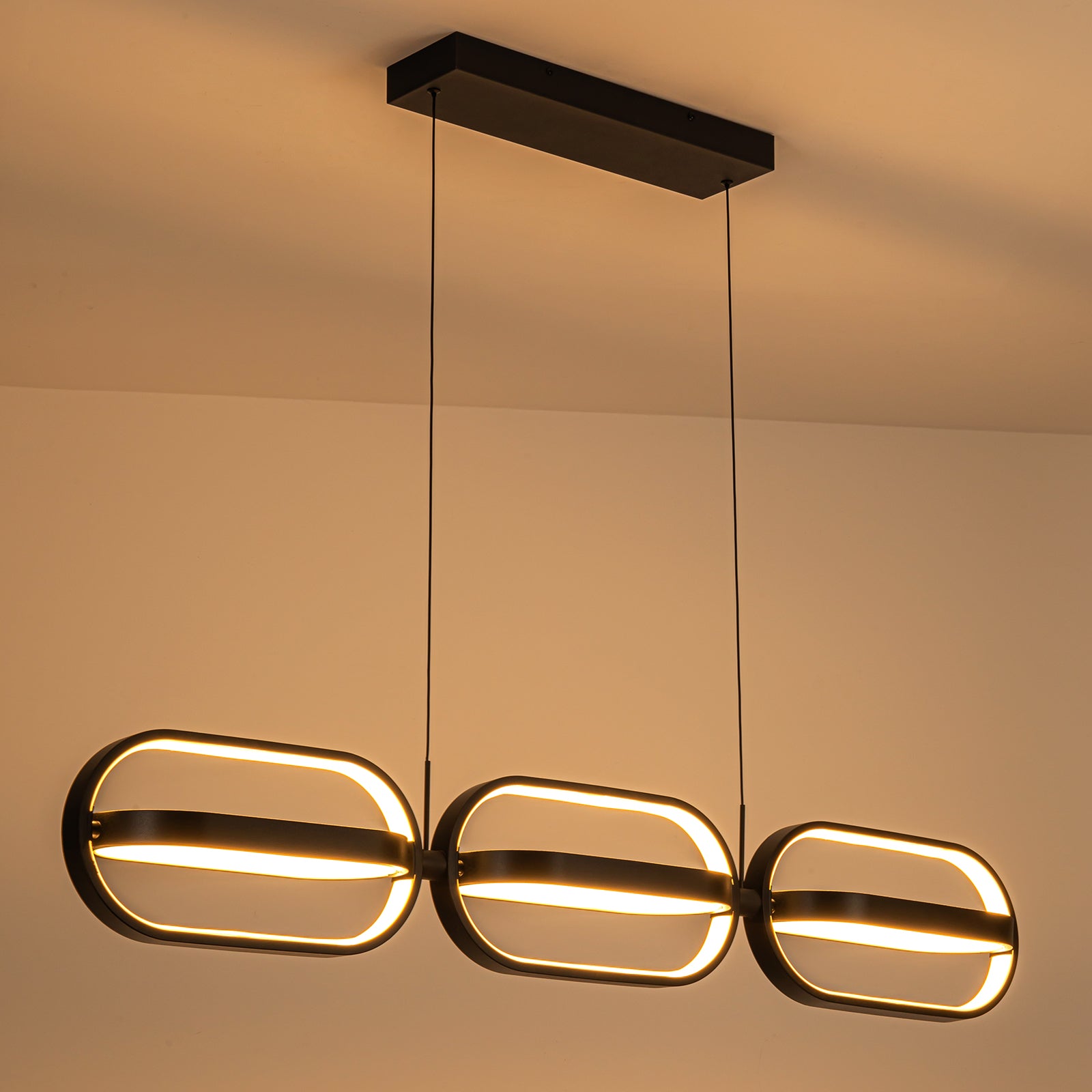 Glowlings 6-Light Modern 360°Rotate Mini Oval Linear LED Black Pendant Light for Kitchen Island