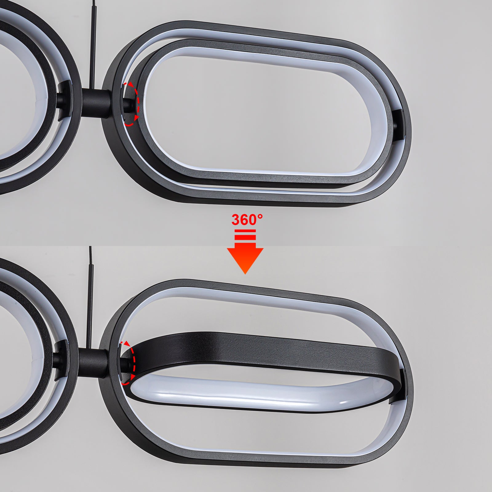 Glowlings 6-Light Modern 360°Rotate Mini Oval Linear LED Black Pendant Light for Kitchen Island