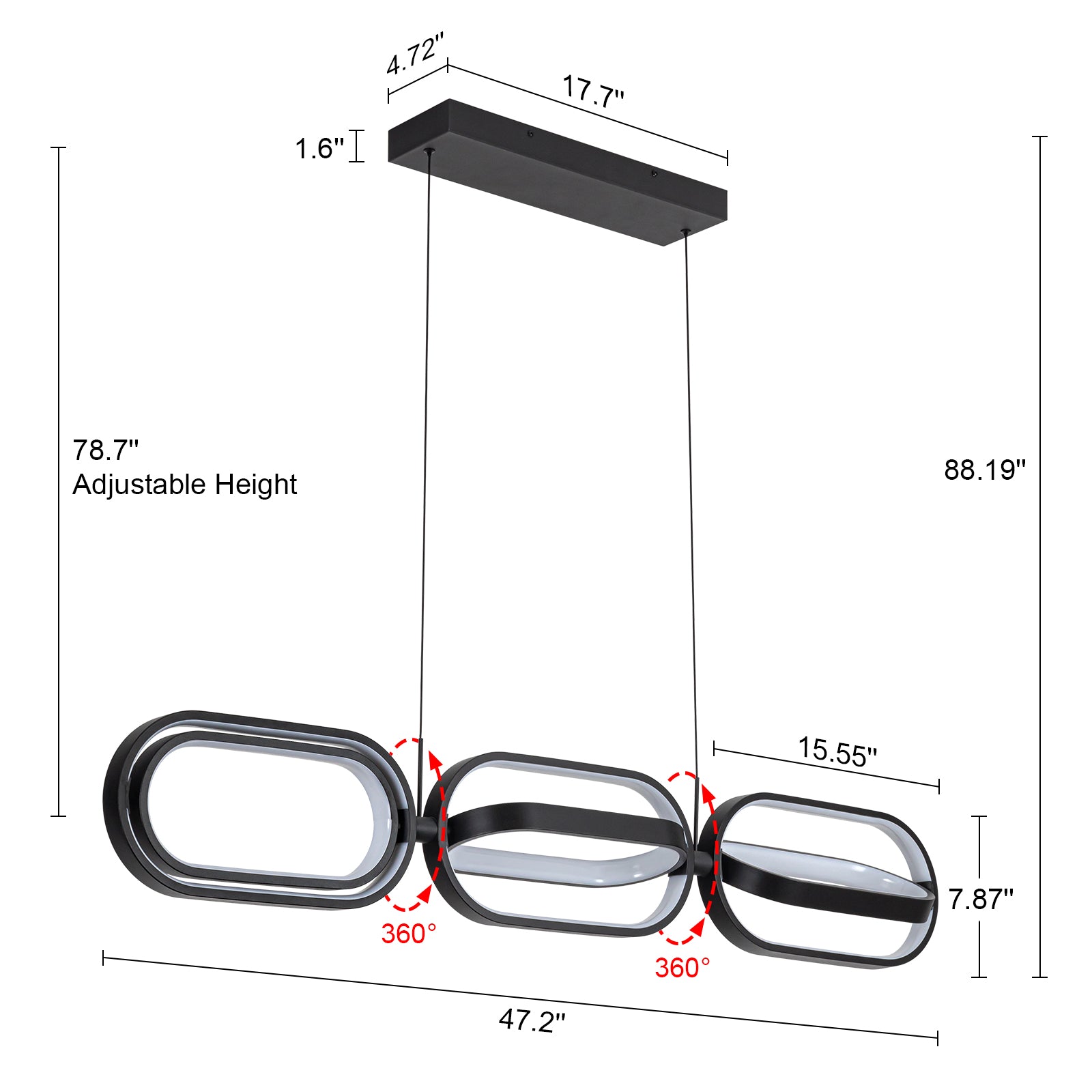 Glowlings 6-Light Modern 360°Rotate Mini Oval Linear LED Black Pendant Light for Kitchen Island