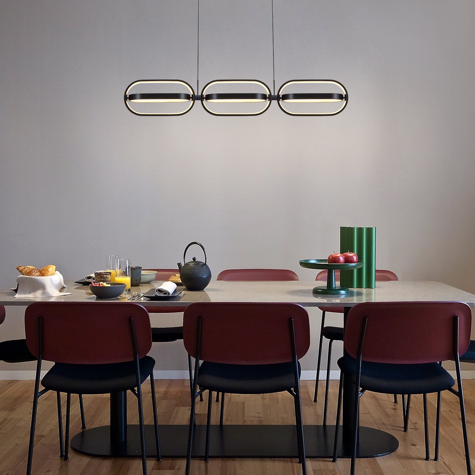 Glowlings 6-Light Modern 360°Rotate Mini Oval Linear LED Black Pendant Light for Kitchen Island