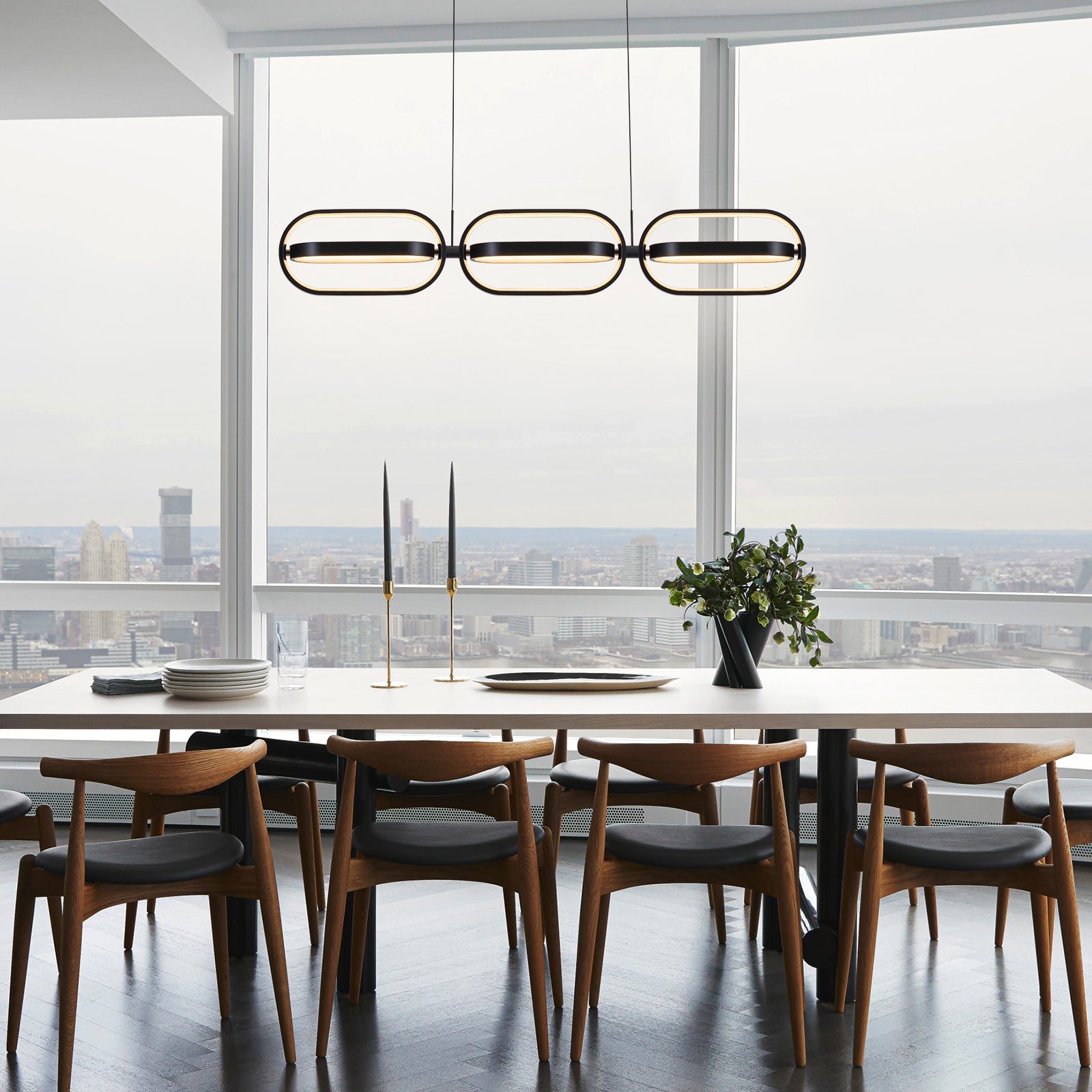 Glowlings 6-Light Modern 360°Rotate Mini Oval Linear LED Black Pendant Light for Kitchen Island