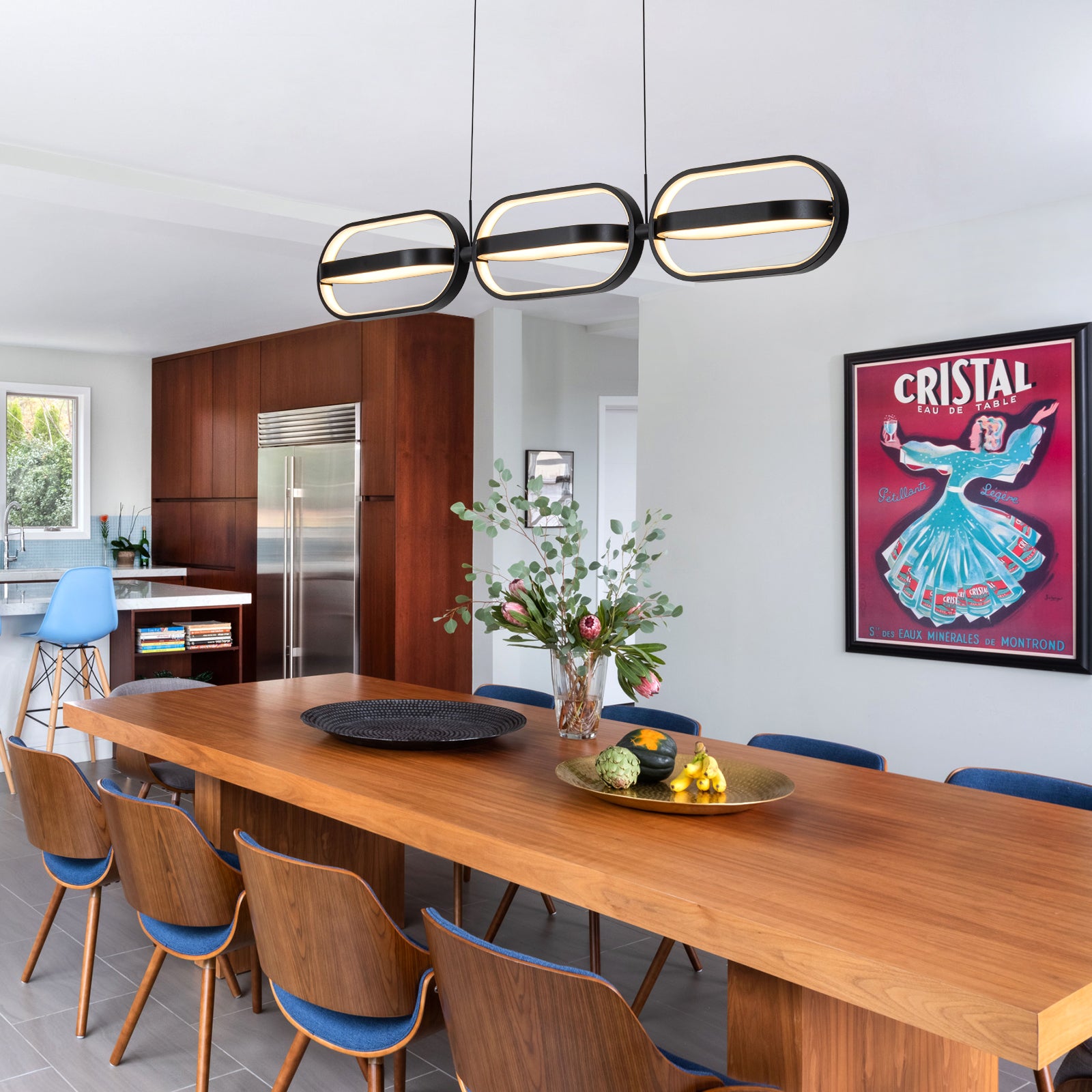 Glowlings 6-Light Modern 360°Rotate Mini Oval Linear LED Black Pendant Light for Kitchen Island