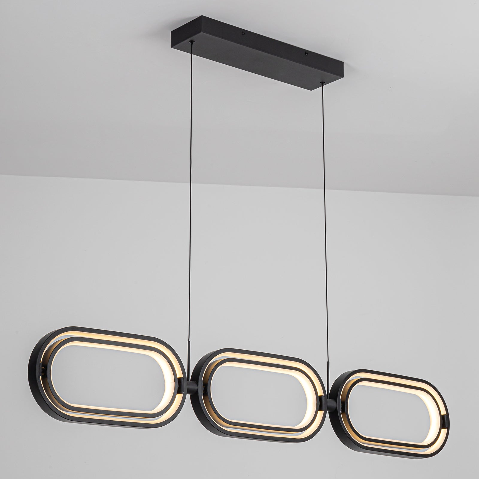 Glowlings 6-Light Modern 360°Rotate Mini Oval Linear LED Black Pendant Light for Kitchen Island