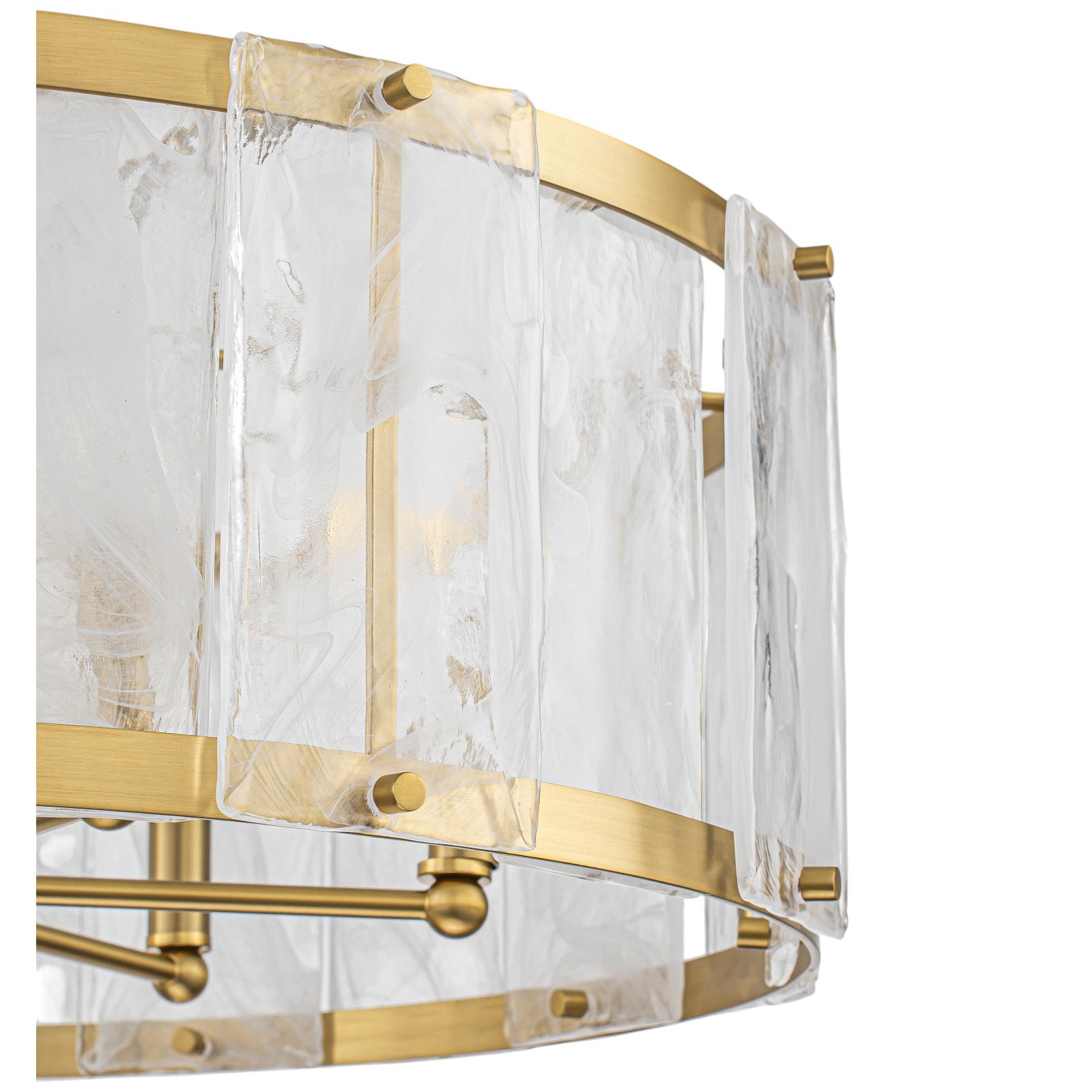 Glowlings 6-Light Modern 24"Wide Brass Drum Chandelier with Clear Cloud Textured Glass Panels