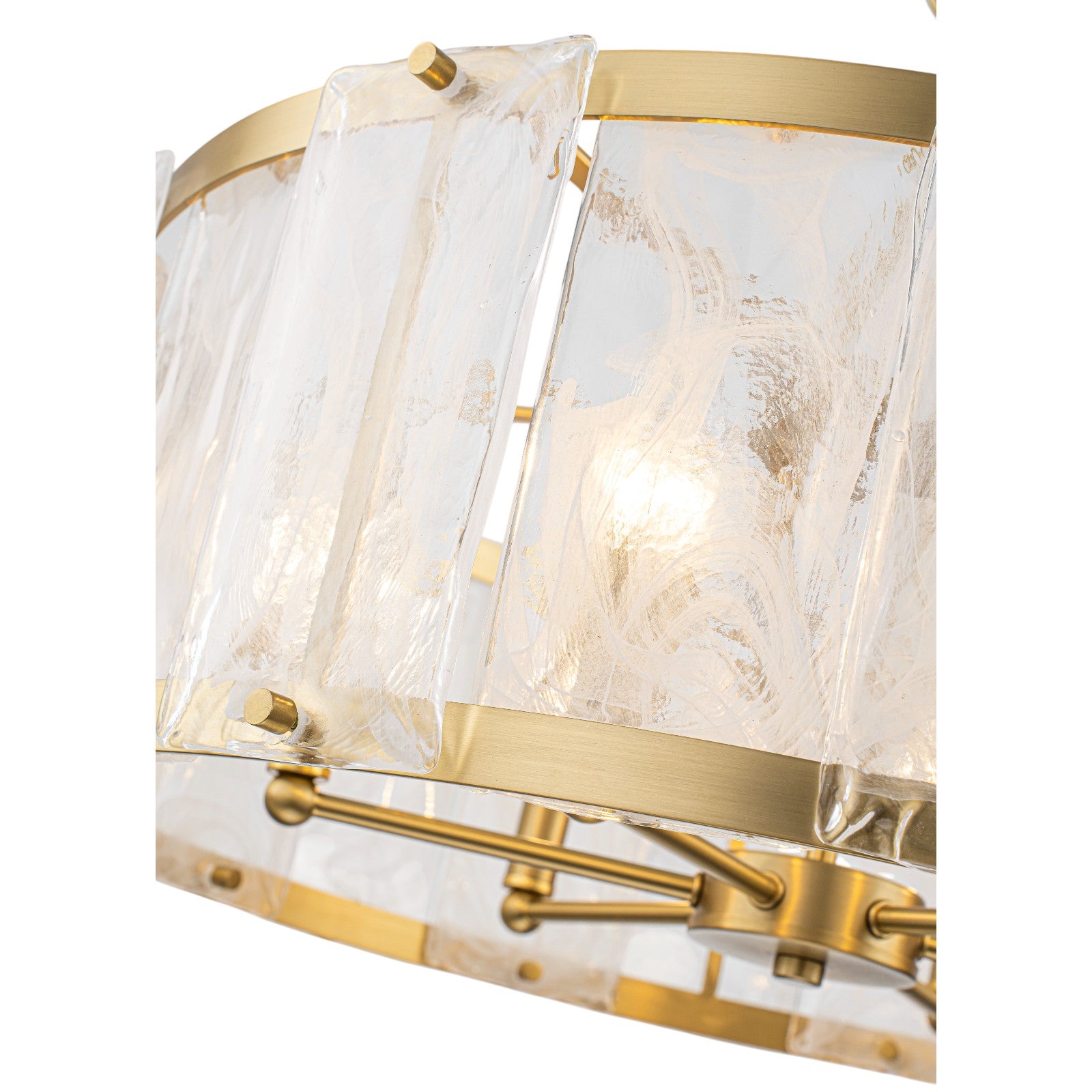 Glowlings 6-Light Modern 24"Wide Brass Drum Chandelier with Clear Cloud Textured Glass Panels