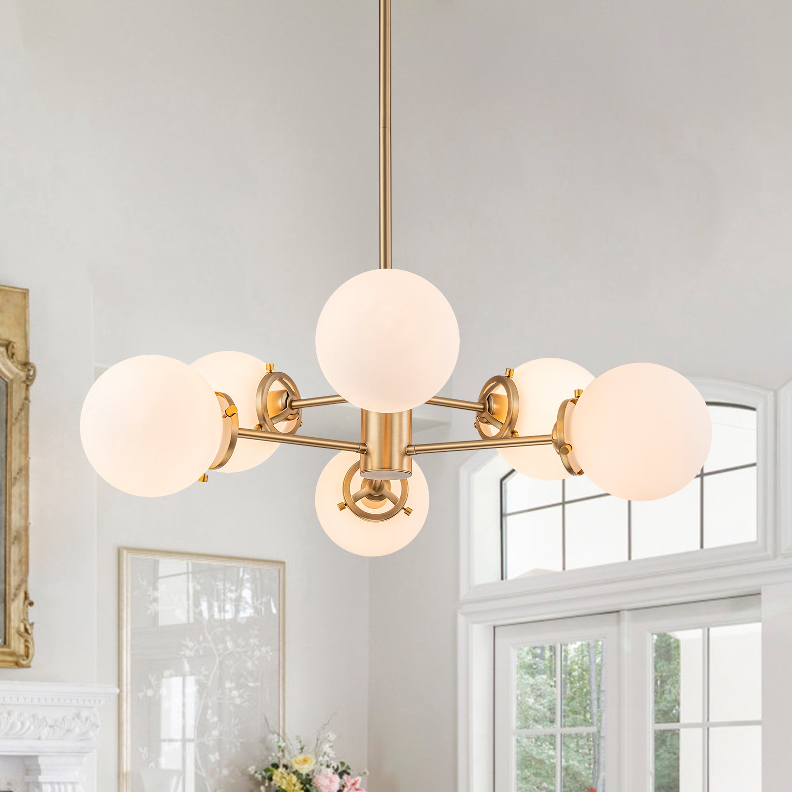 Glowlings 6-Light Modern Brass Opal Glass Sputnik Chandelier