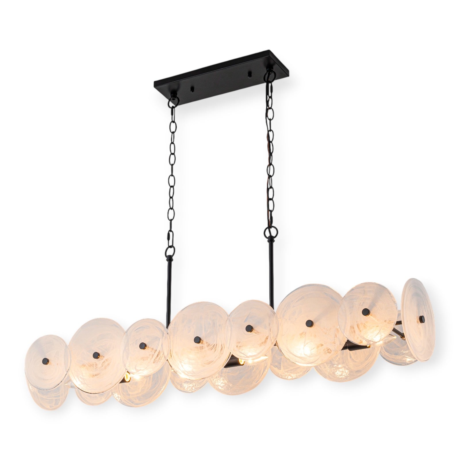 Glowlings 6-Light Modern 42"Wide Large Black Linear Texture Cloud Glass Chandelier