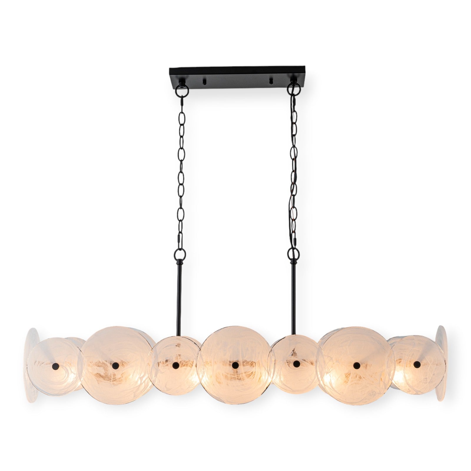 Glowlings 6-Light Modern 42"Wide Large Black Linear Texture Cloud Glass Chandelier