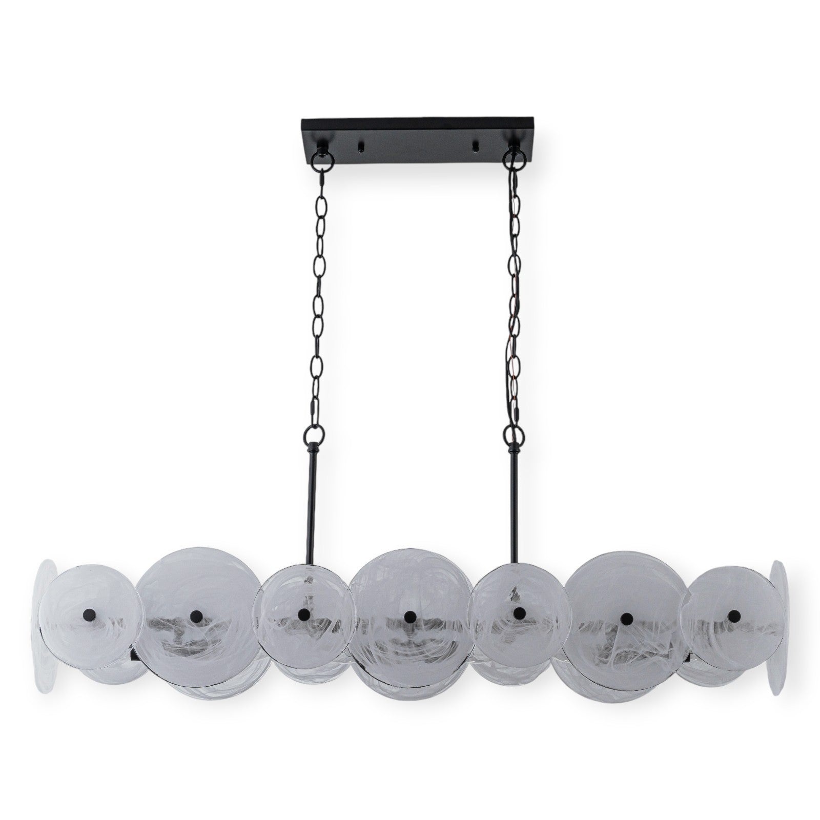 Glowlings 6-Light Modern 42"Wide Large Black Linear Texture Cloud Glass Chandelier