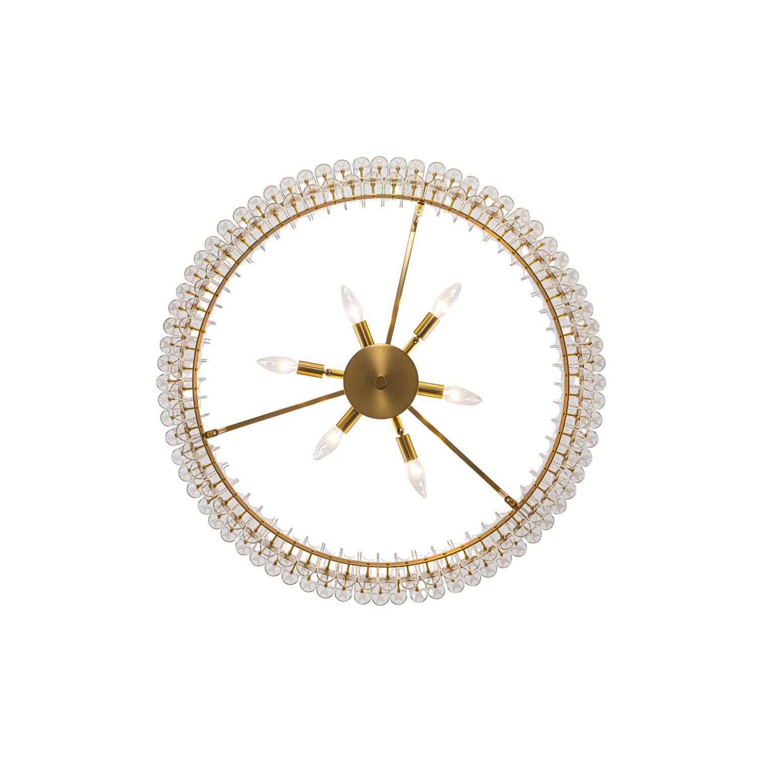 Glowlings 6-Light Modern 30"Wide Large Brass Tiered Glass Rod Chandelier 2-Tier Round Ceiling Light Fixture