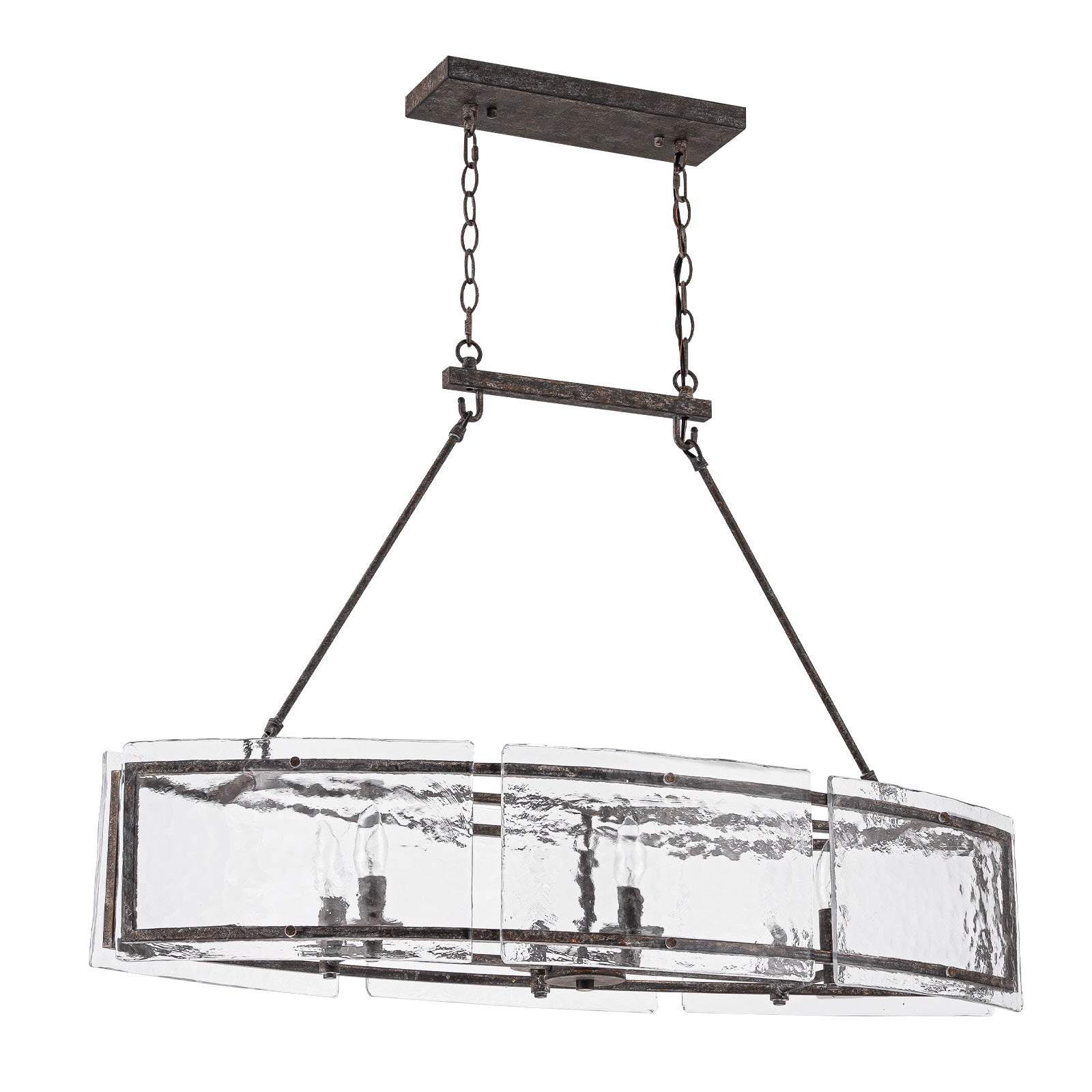 Glowlings 6-Light Modern 39"Wide Large Linear Water Ripple Clear Glass Chandelier