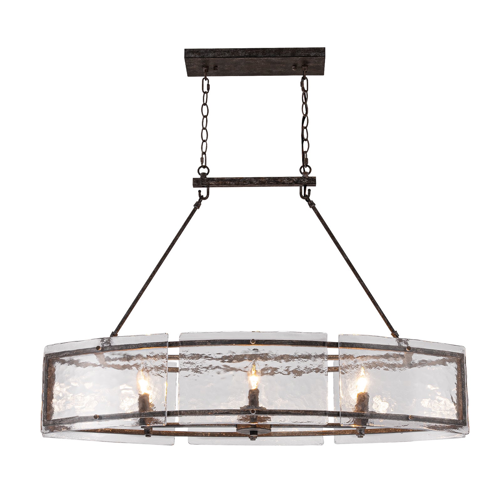 Glowlings 6-Light Modern 39"Wide Large Linear Water Ripple Clear Glass Chandelier