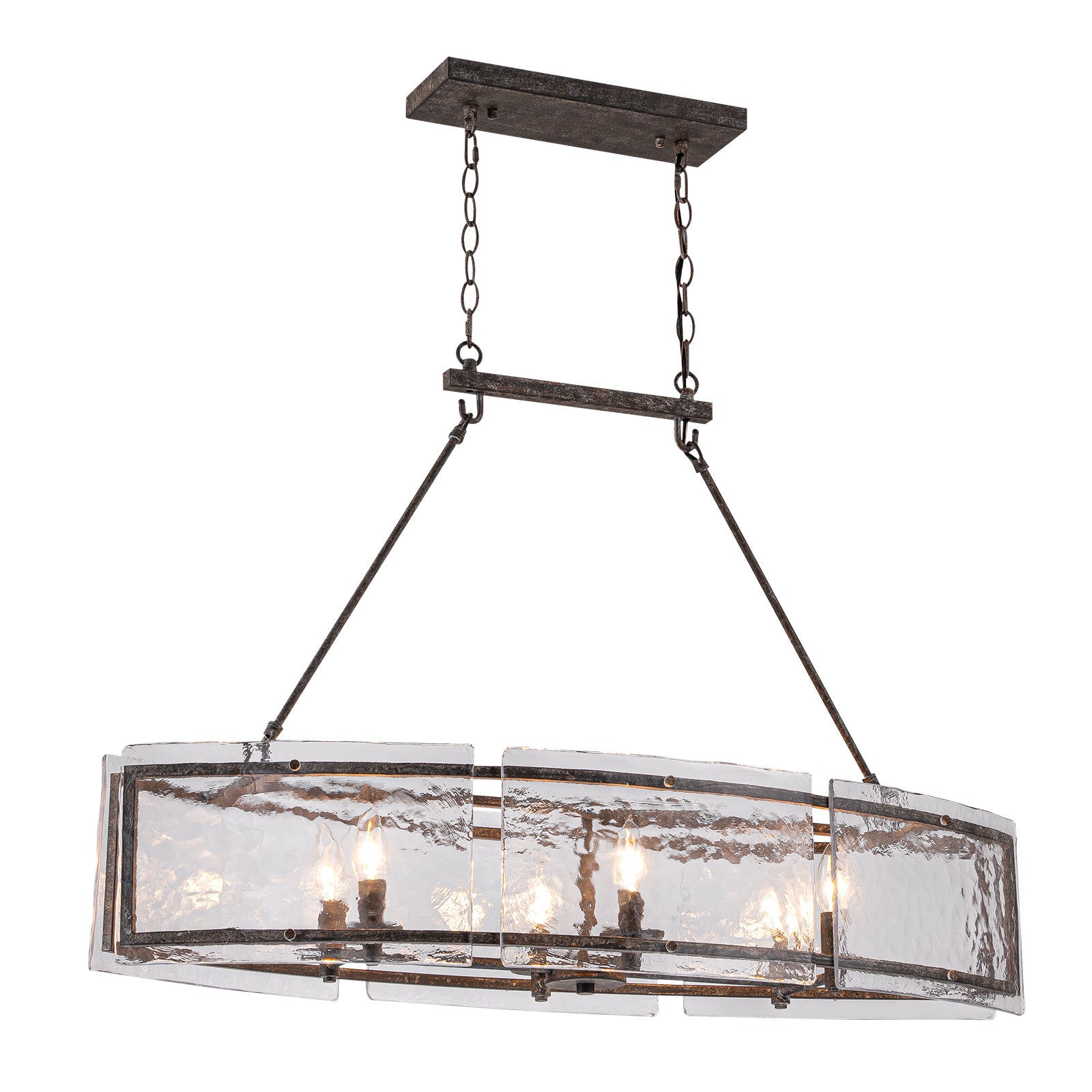 Glowlings 6-Light Modern 39"Wide Large Linear Water Ripple Clear Glass Chandelier
