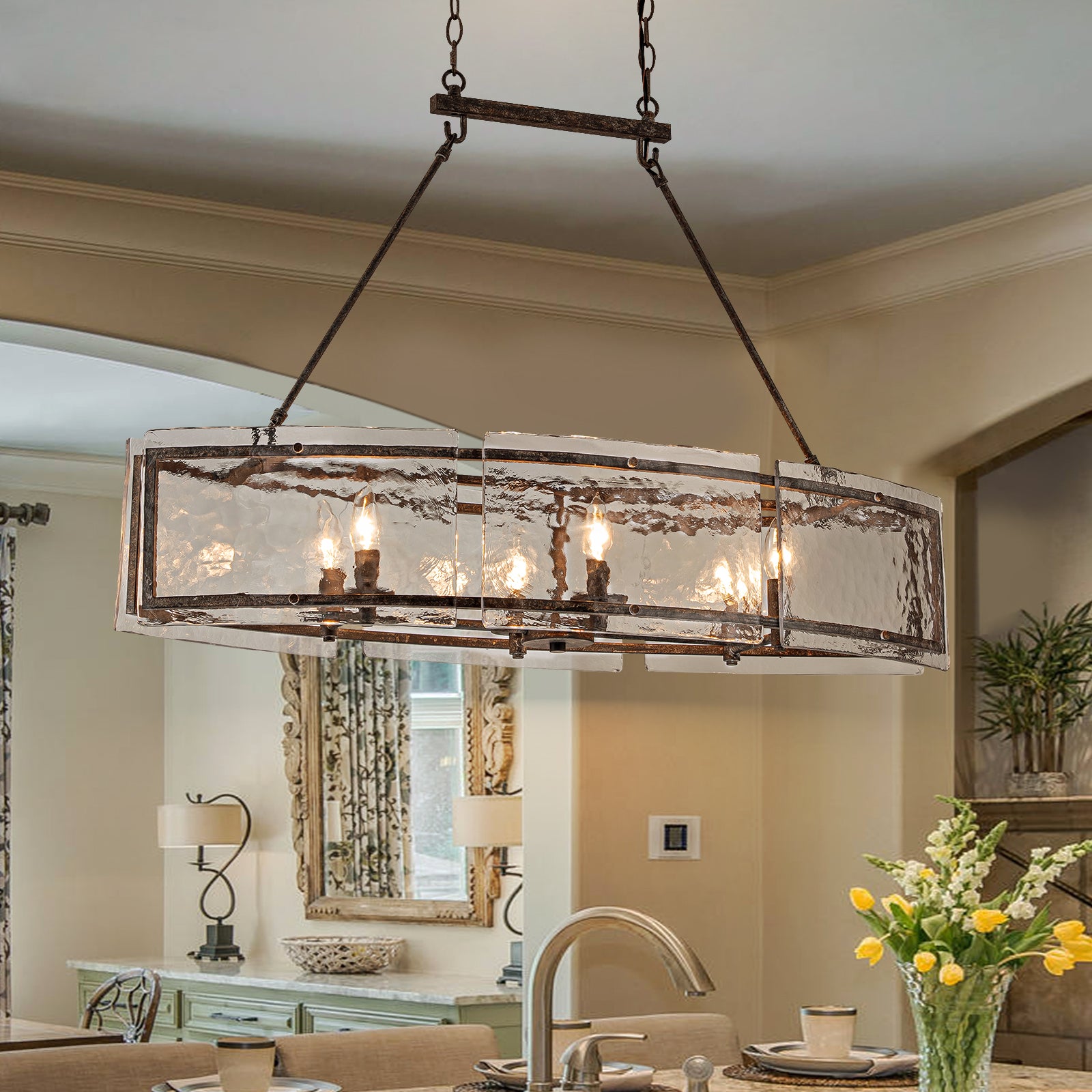Glowlings 6-Light Modern 39"Wide Large Linear Water Ripple Clear Glass Chandelier