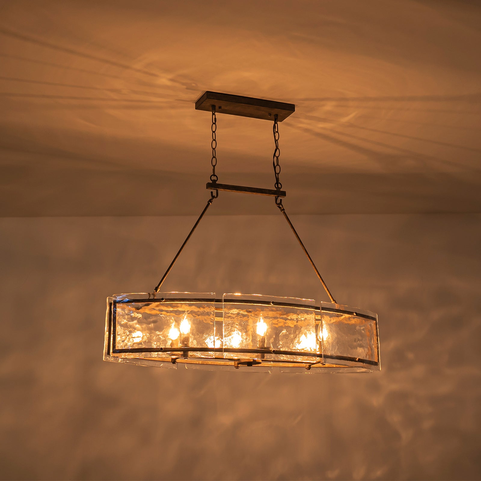 Glowlings 6-Light Modern 39"Wide Large Linear Water Ripple Clear Glass Chandelier