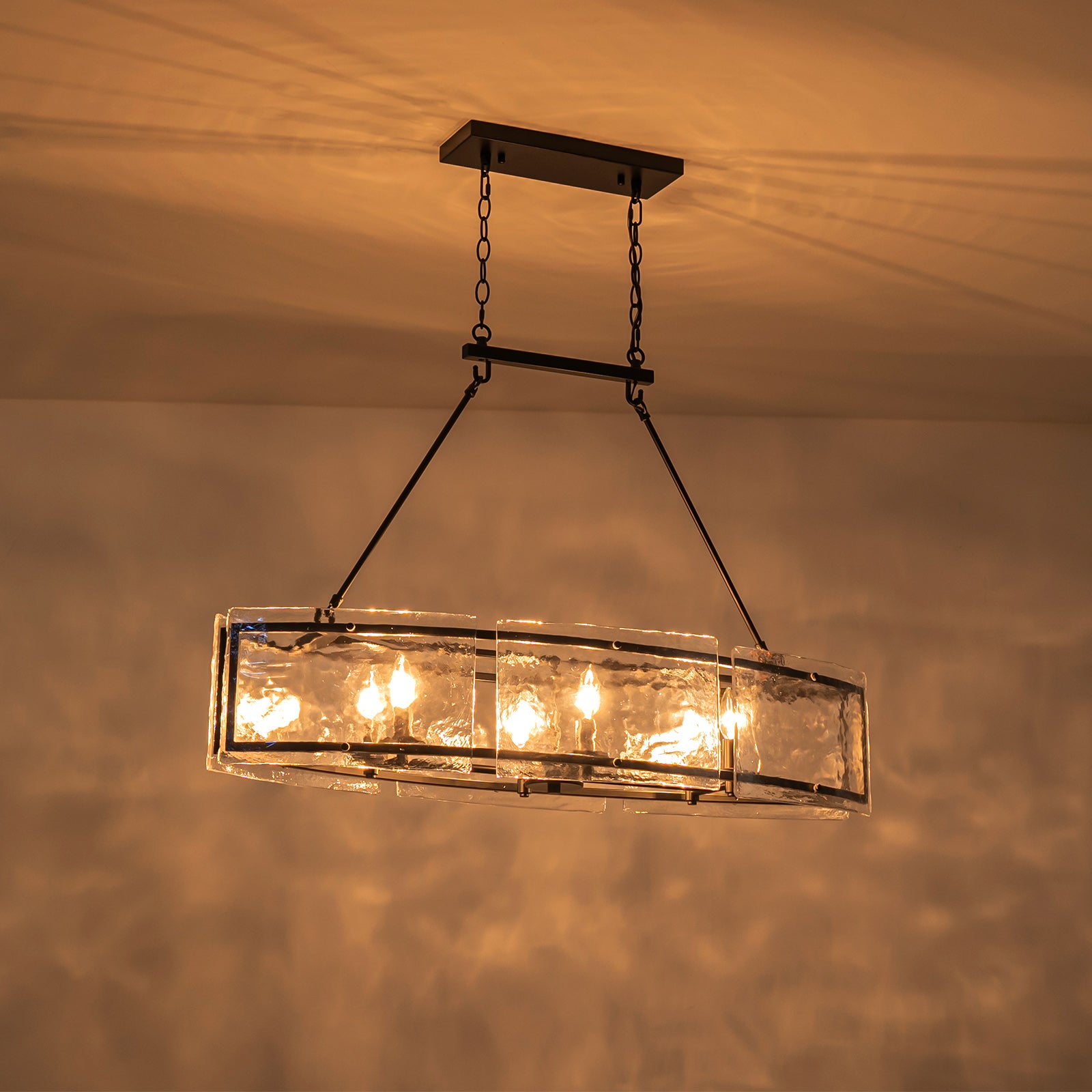 Glowlings 6-Light Modern 39"Wide Large Linear Water Ripple Clear Glass Chandelier