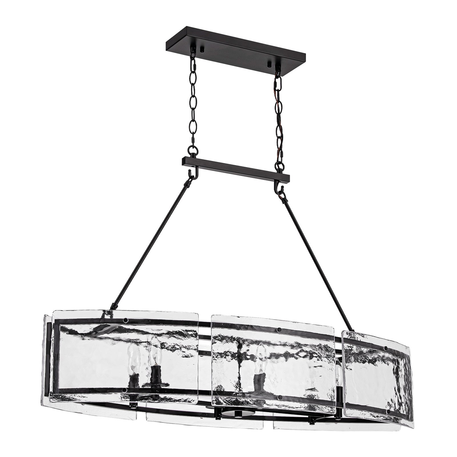 Glowlings 6-Light Modern 39"Wide Large Linear Water Ripple Clear Glass Chandelier