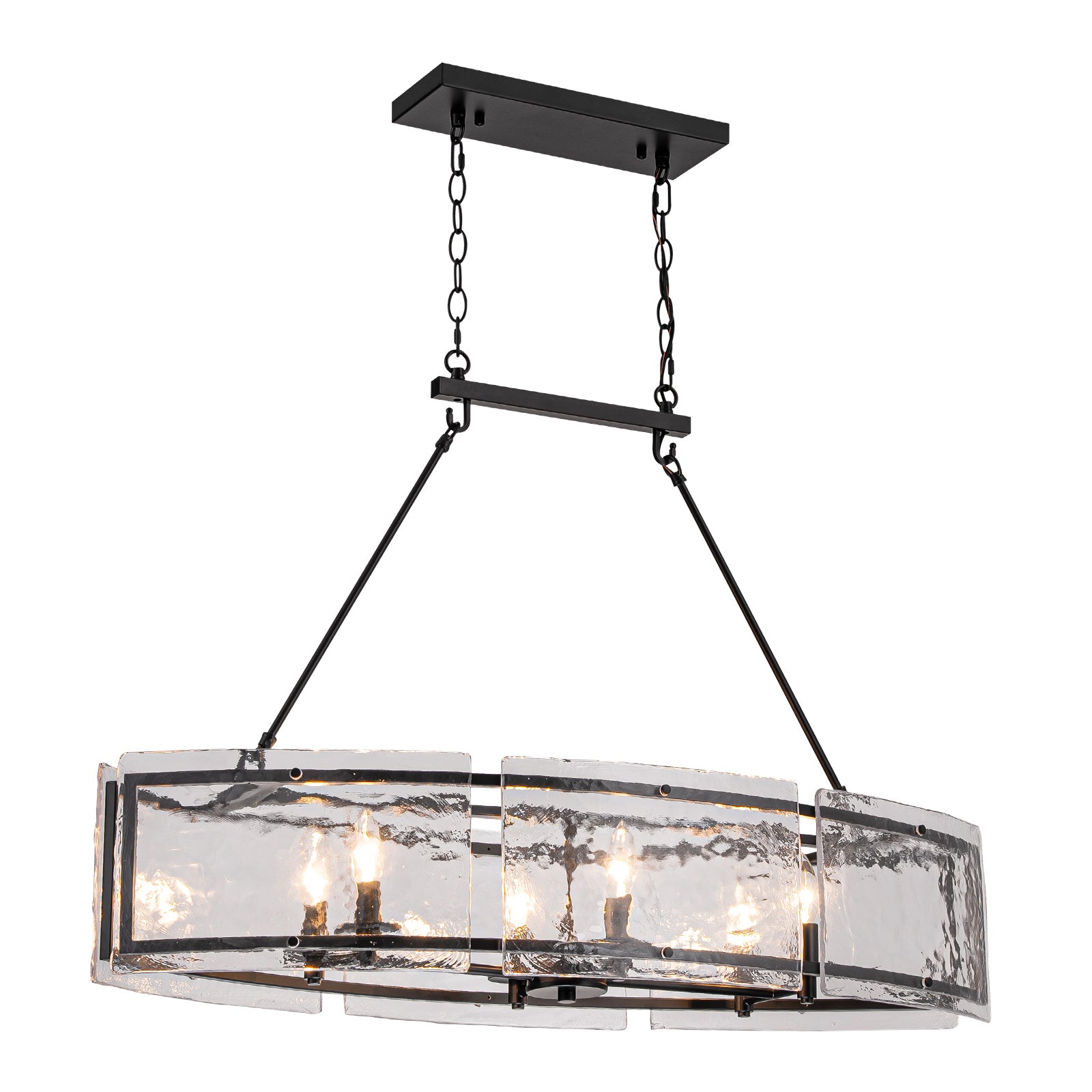 Glowlings 6-Light Modern 39"Wide Large Linear Water Ripple Clear Glass Chandelier