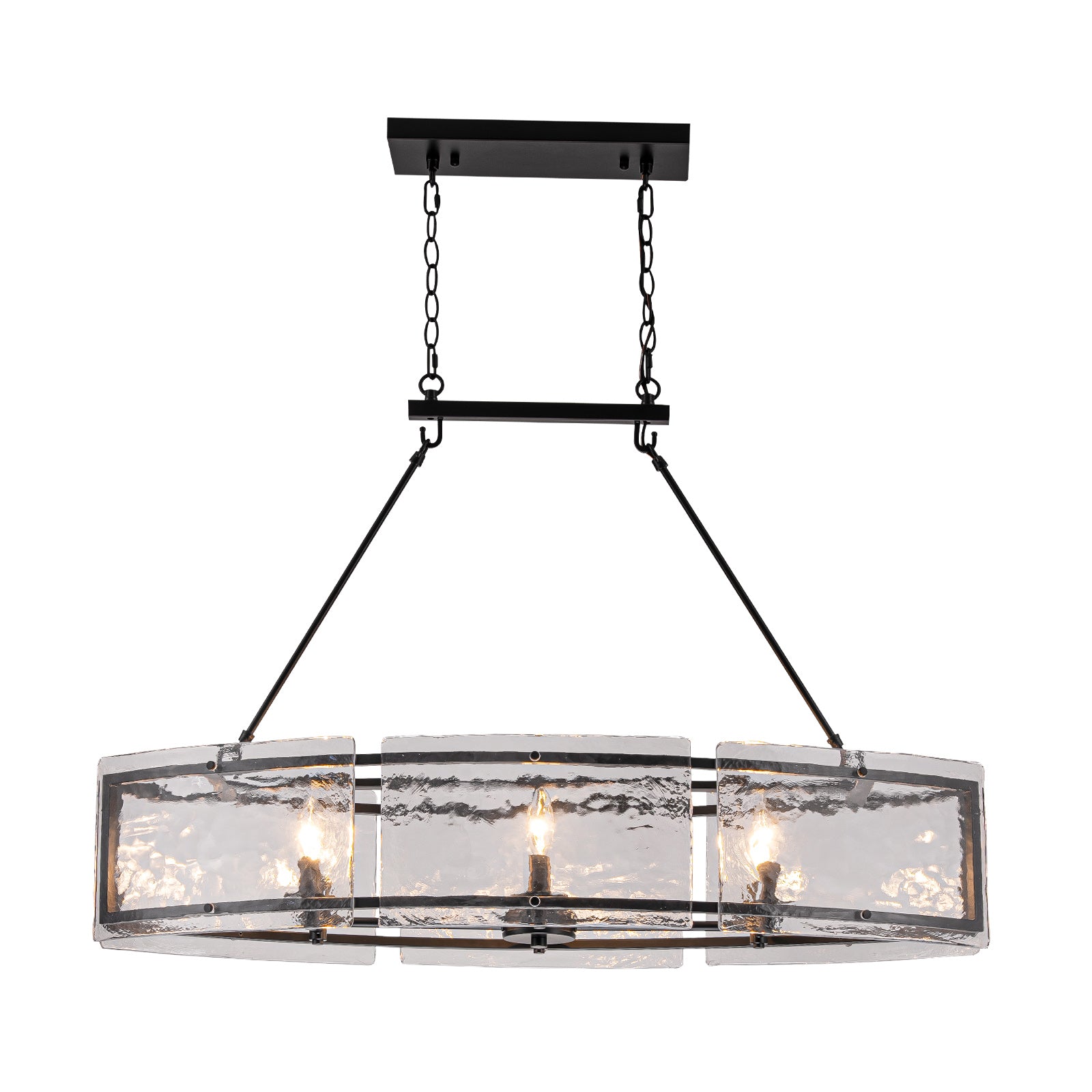 Glowlings 6-Light Modern 39"Wide Large Linear Water Ripple Clear Glass Chandelier