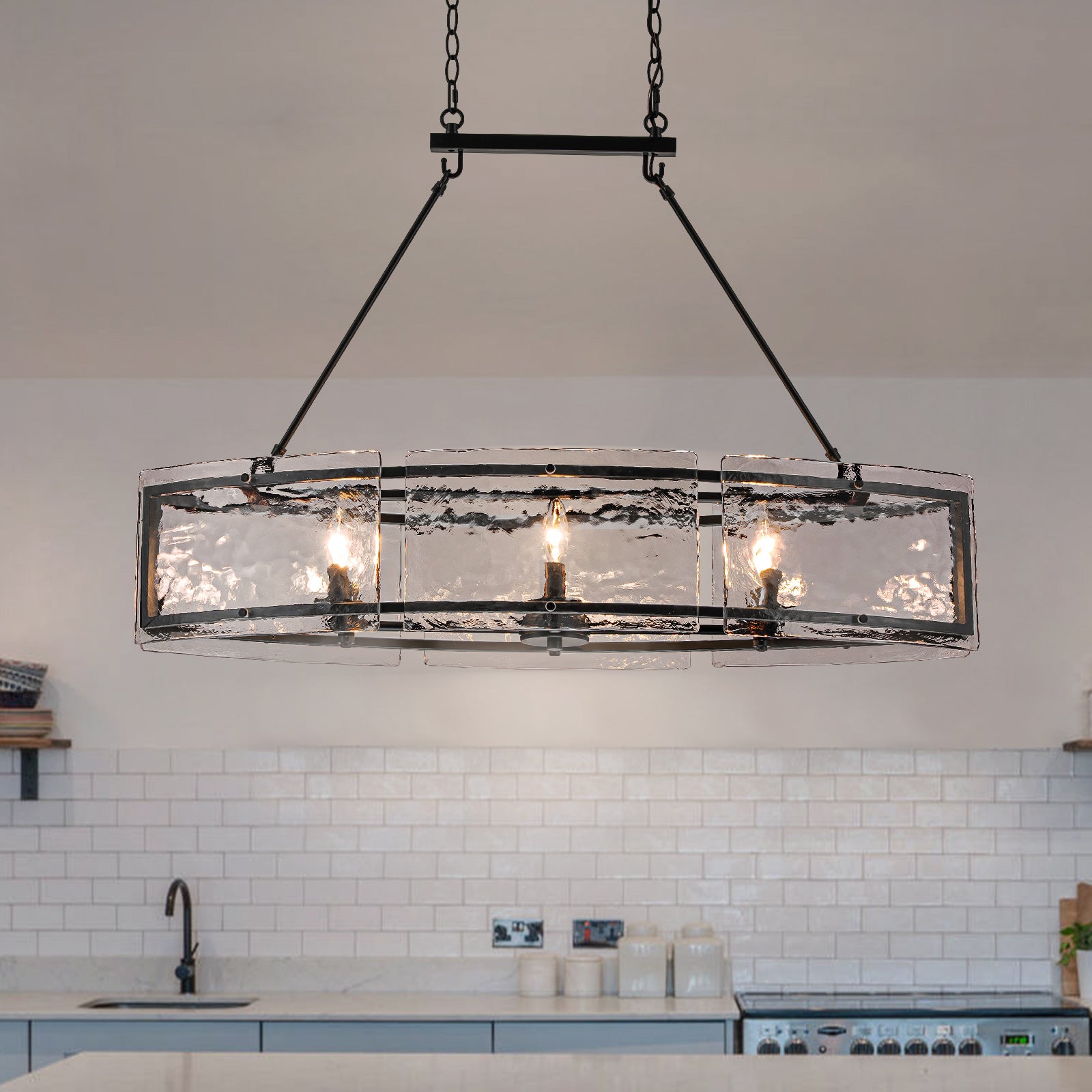 Glowlings 6-Light Modern 39"Wide Large Linear Water Ripple Clear Glass Chandelier