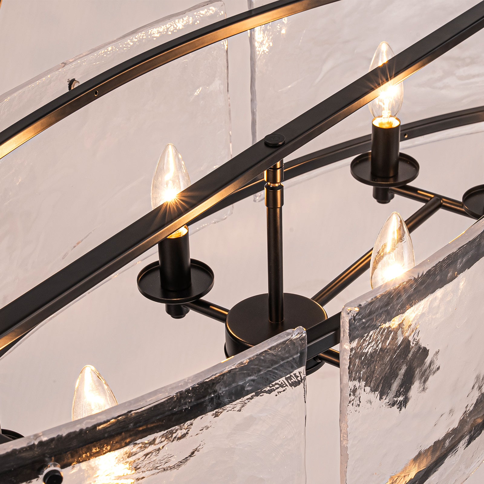 Glowlings 6-Light Modern 39"Wide Large Linear Water Ripple Clear Glass Chandelier