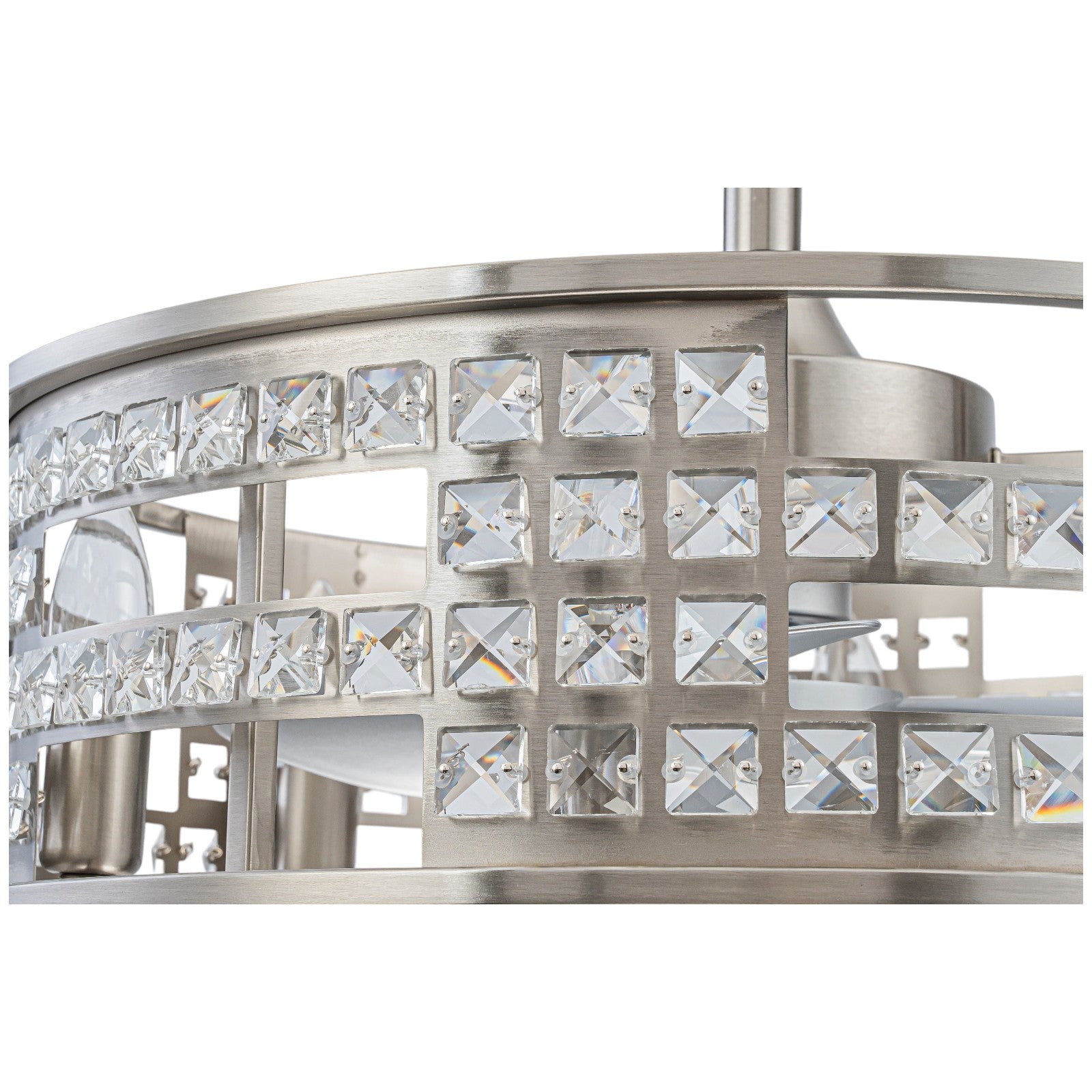 Glowlings 6-Light Modern Nickel Cage Crystal Fandelier Ceiling Fan with Lights and Remote Low Profile