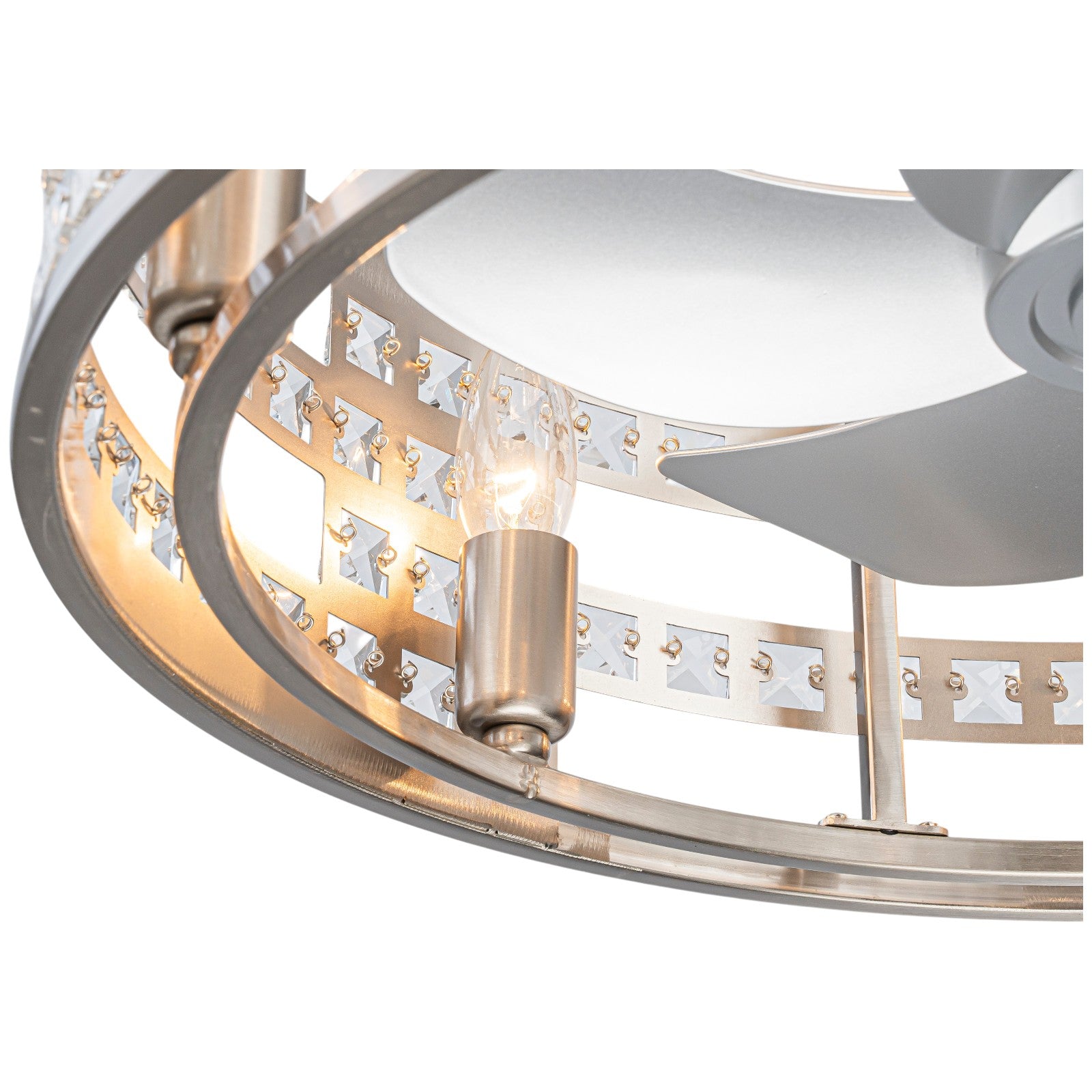 Glowlings 6-Light Modern Nickel Cage Crystal Fandelier Ceiling Fan with Lights and Remote Low Profile