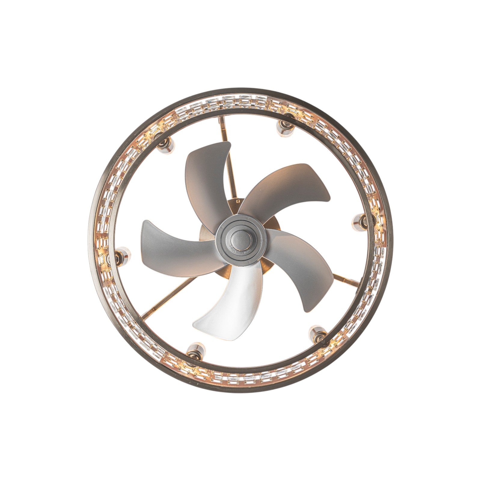 Glowlings 6-Light Modern Nickel Cage Crystal Fandelier Ceiling Fan with Lights and Remote Low Profile