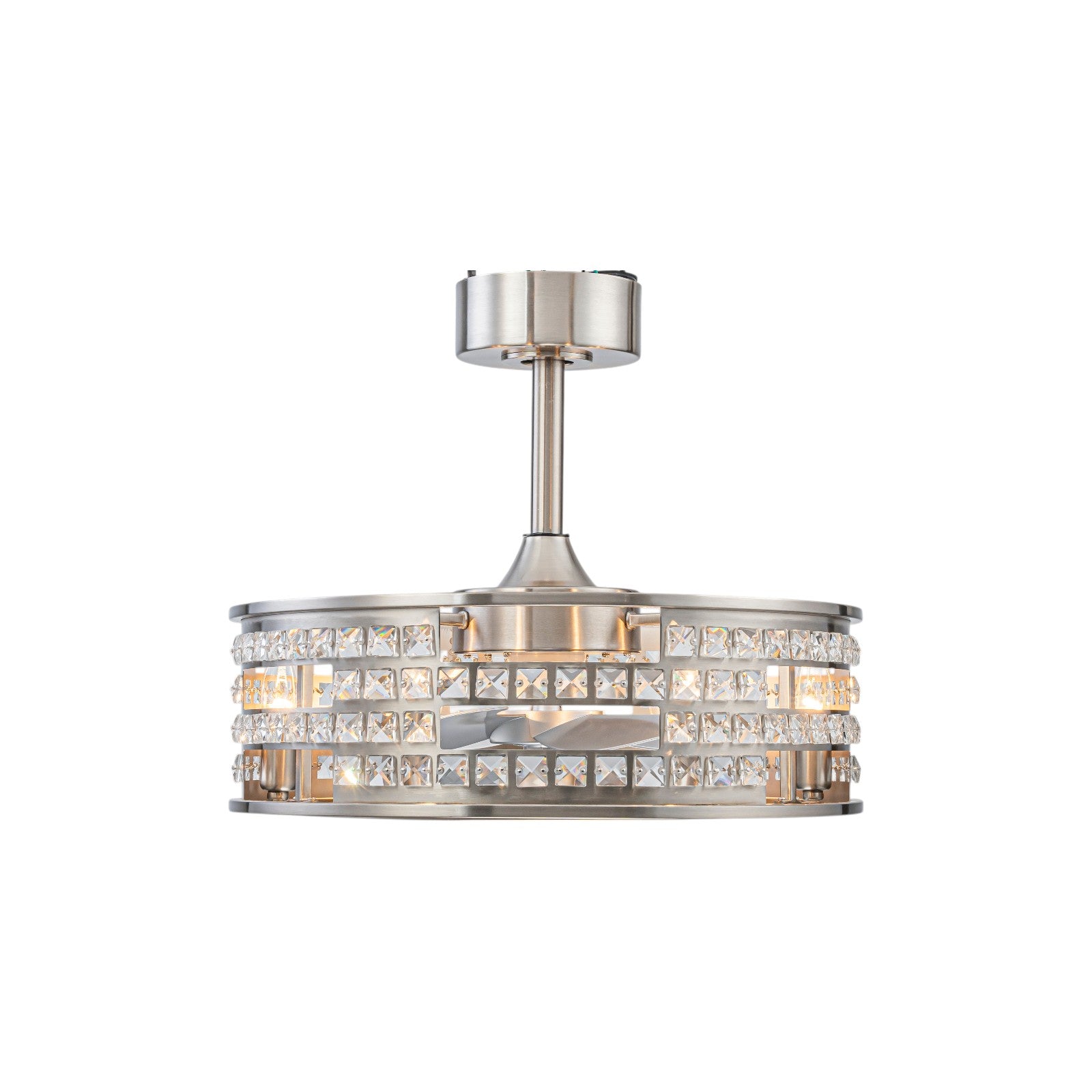 Glowlings 6-Light Modern Nickel Cage Crystal Fandelier Ceiling Fan with Lights and Remote Low Profile