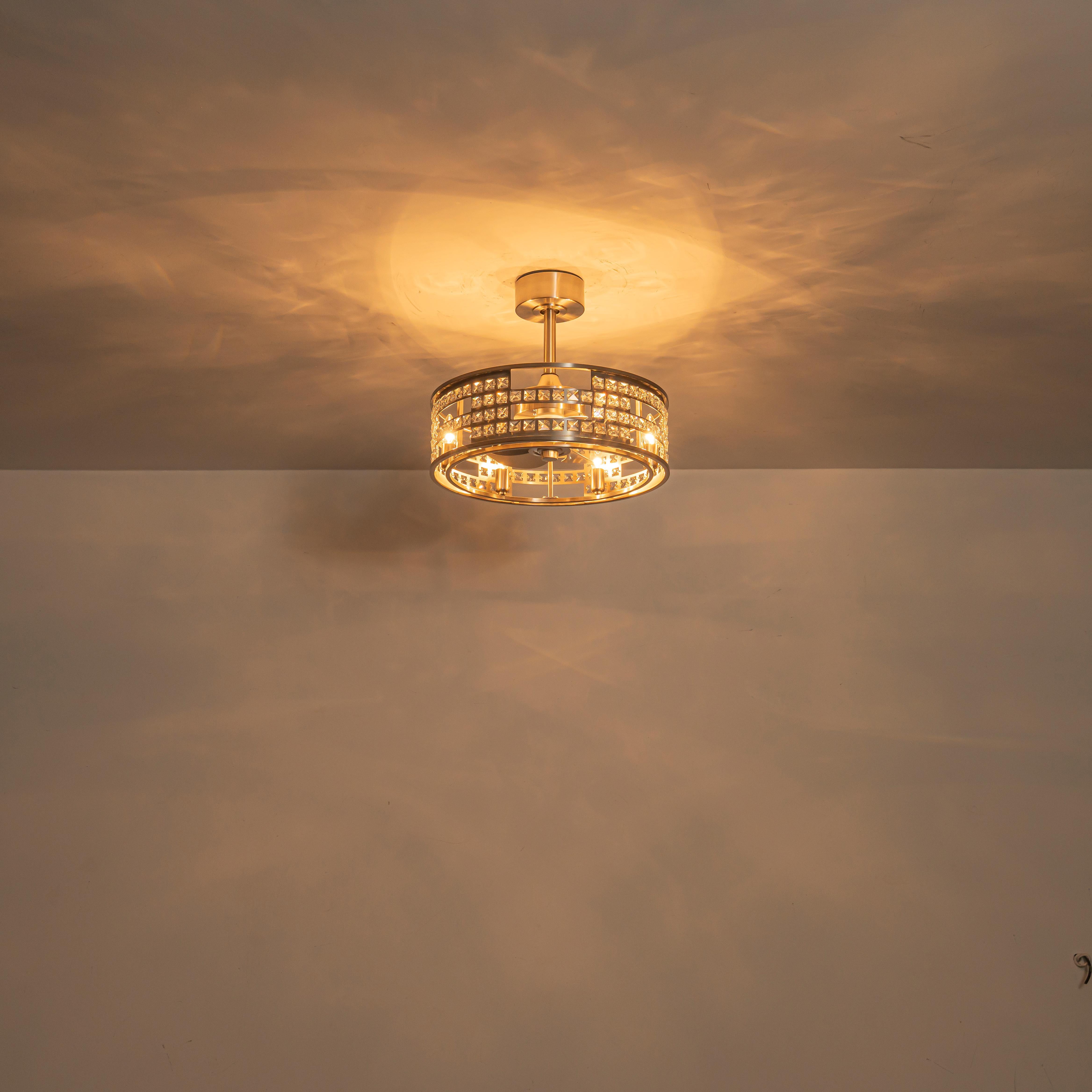 Glowlings 6-Light Modern Nickel Cage Crystal Fandelier Ceiling Fan with Lights and Remote Low Profile